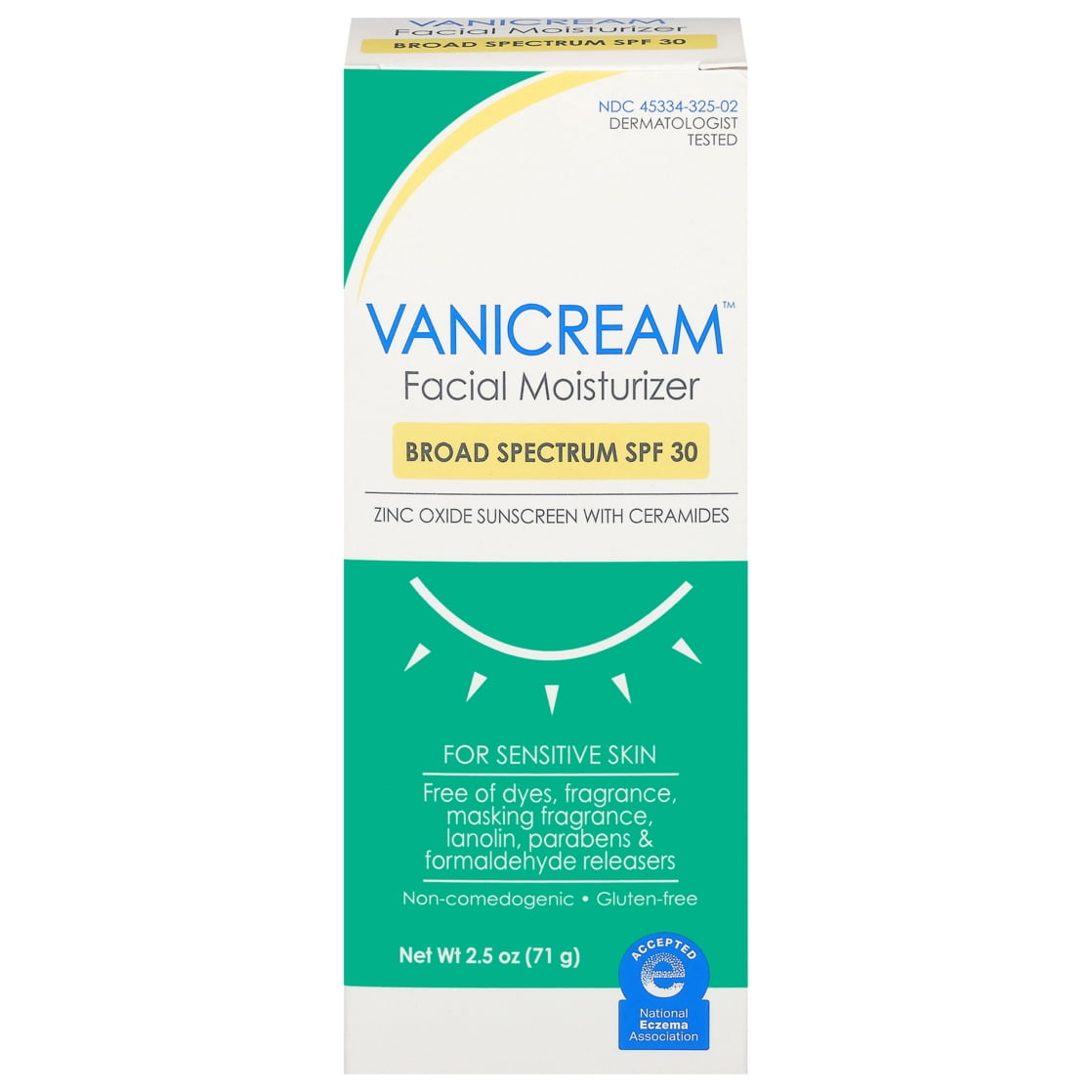 Vanicream Facial Moisturizer with SPF 30, Sunscreen with Ceramides, for Sensitive Skin, 2.5 OZ