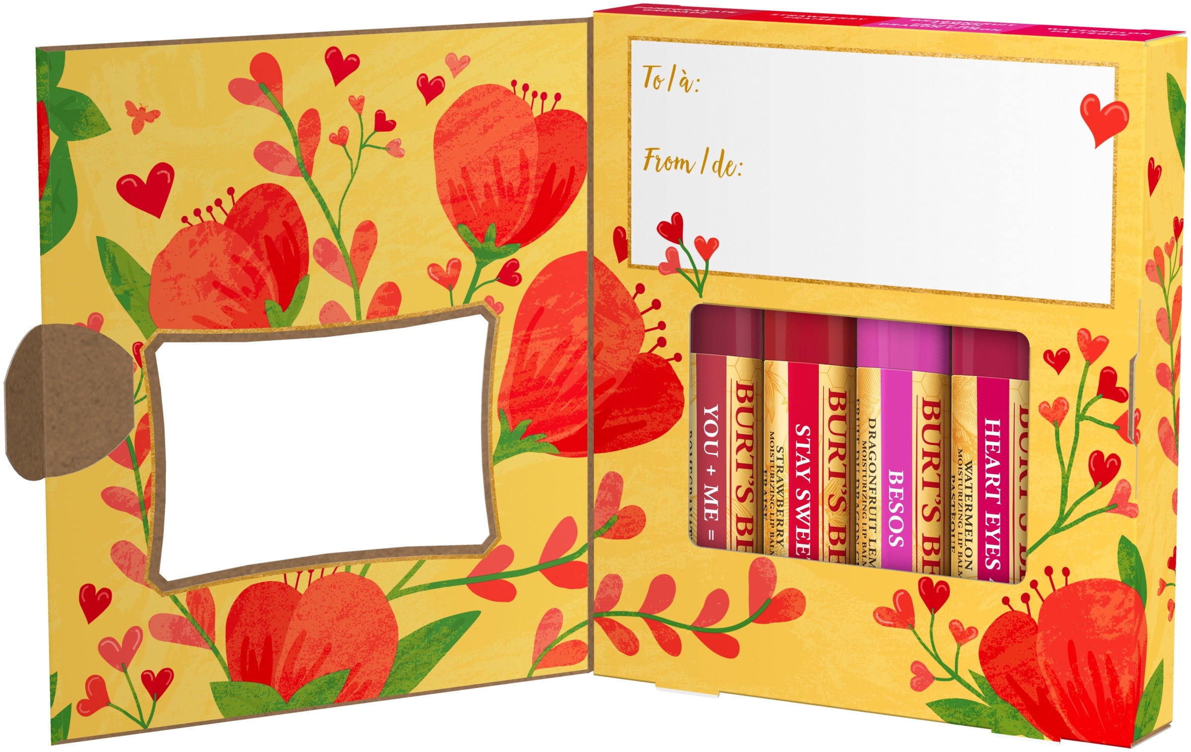 Burt's Bees Bee Mine Lip Balm Gift Set, Strawberry, Dragonfruit Lemon, Pomegranate and Watermelon, 4 Personalized Lip Balms