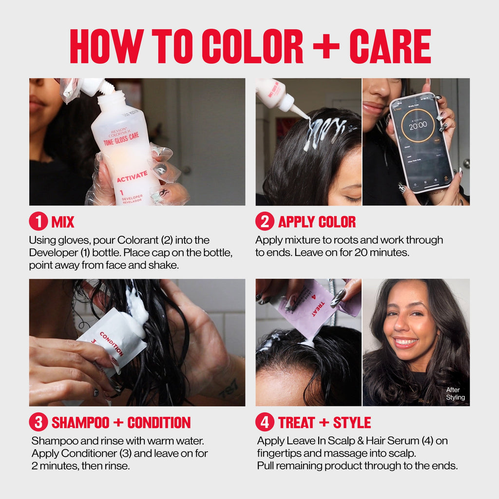 Revlon ColorSilk Tone + Gloss + Care Demi-Permanent Hair Color, 1 Black, 4.5 fl oz