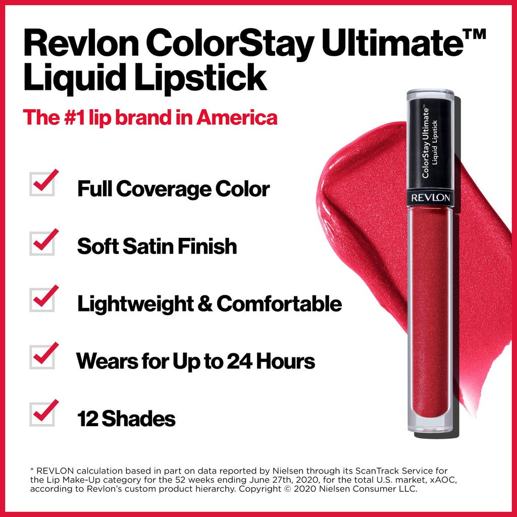 (2 pack) Revlon ColorStay Ultimate Lightweight Satin Liquid Lipstick, 0.1 fl oz