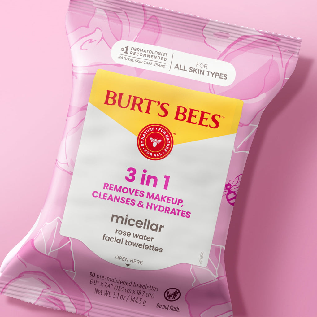 Burt's Bees Micellar Rose Water Facial Towelletes Value Twin Pack, 60 Count Total