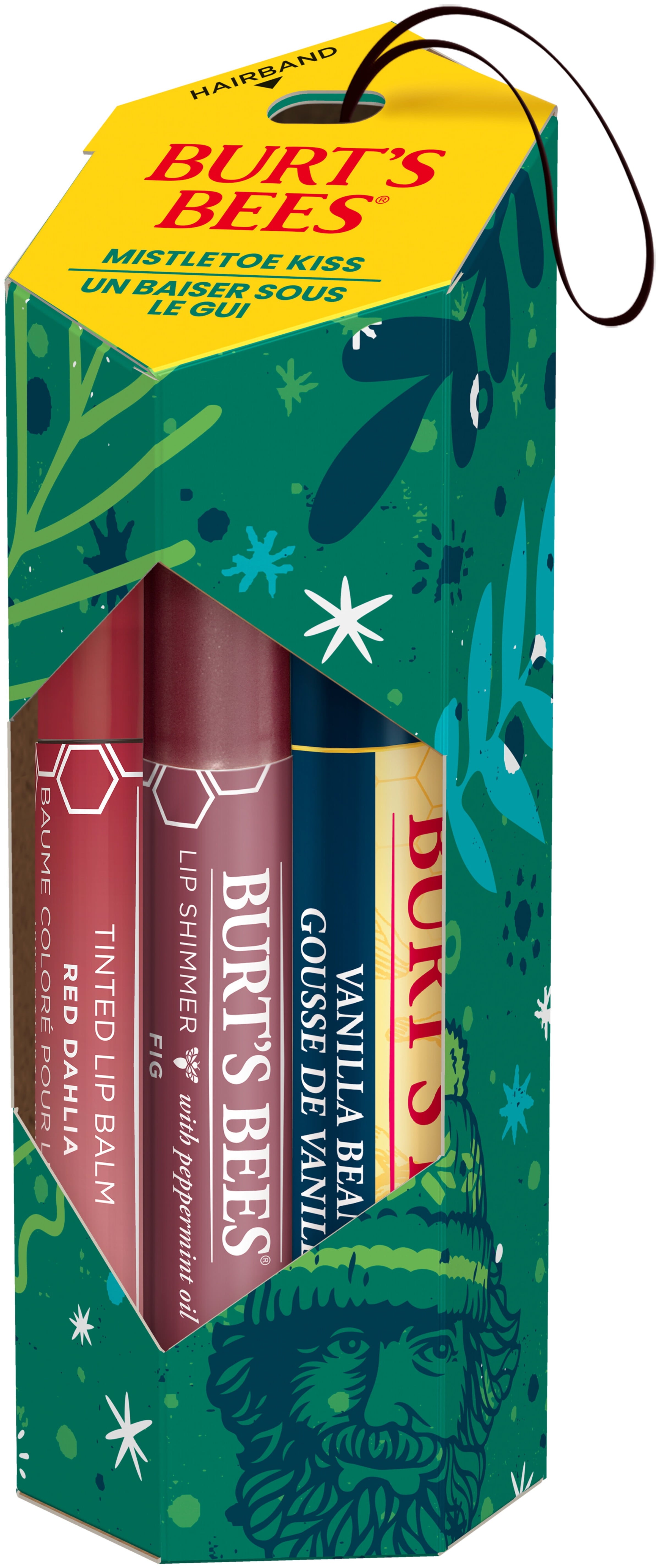 Burt's Bees Lip Balm, Tinted Lip Balm and Lip Shimmer Gift Sets, Mistletoe Kiss, Vanilla Bean/Red Dahlia/Fig, 3-Pack