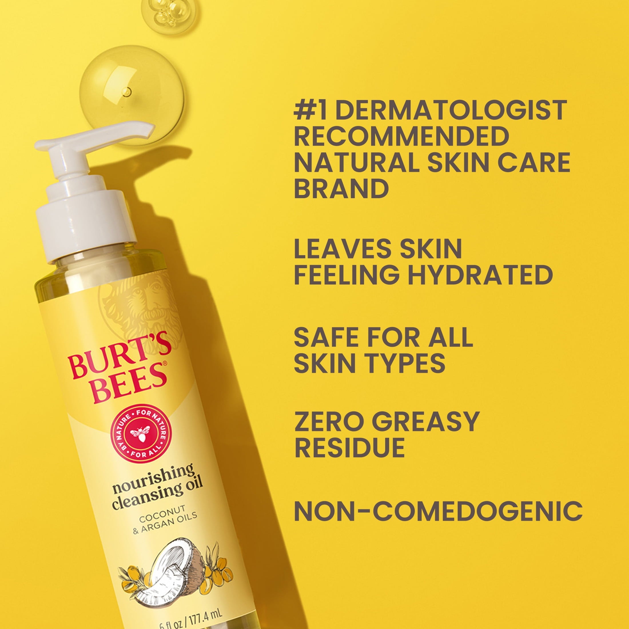 Burt's Bees Nourishing Cleansing Oil Face Wash with Coconut and Argan Oils, 6 fl oz