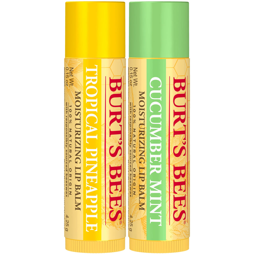 Burts Bees Tropical Pineapple and Cucumber Mint Lip Balm Pack, 2-Pack, 0.15 oz. Each
