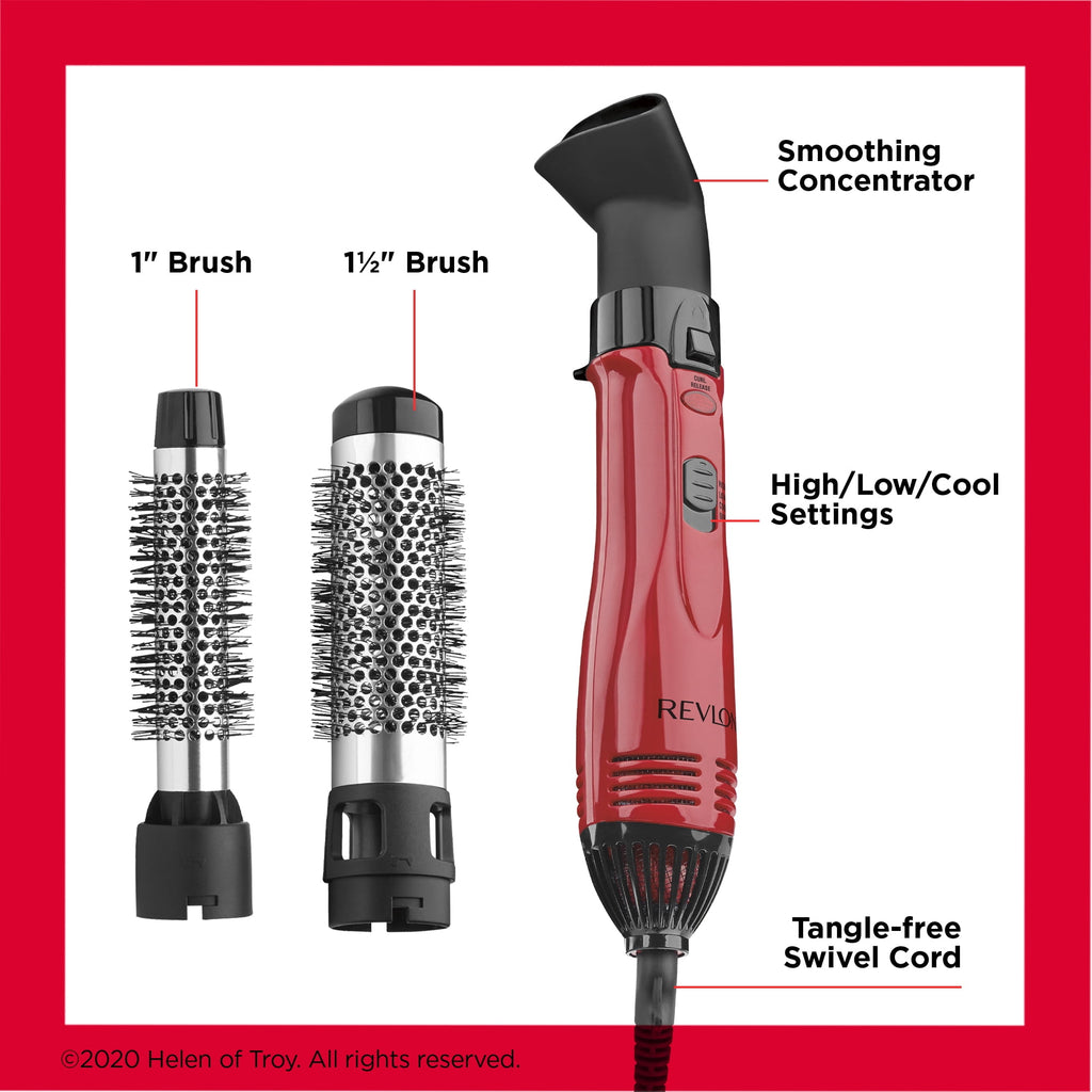 Revlon 1200W Ionic Ceramic 1" & 1-1/2" Hot Air Styling Kit, Red