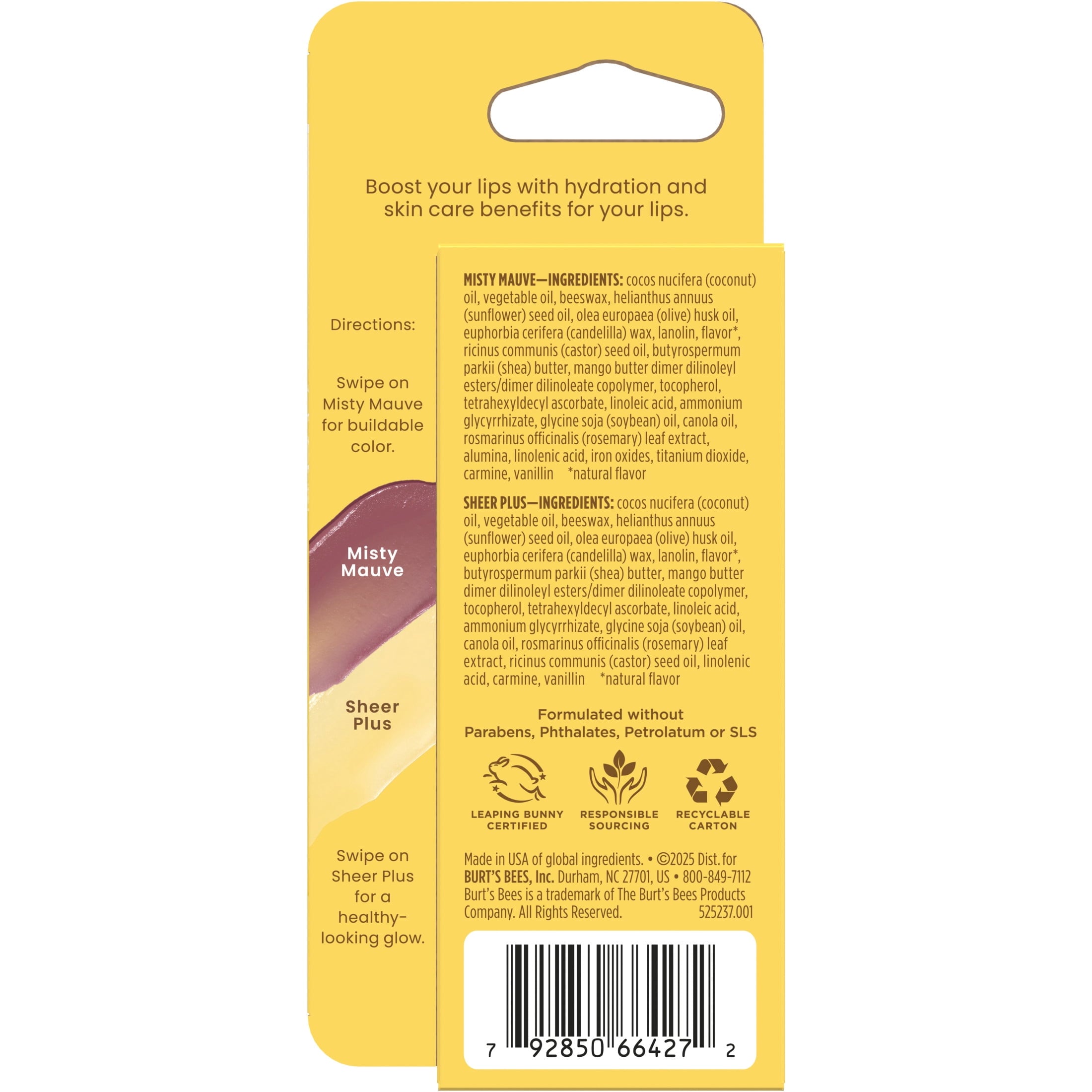 Burts Bees Boosted Tinted Lip Balm Variety Pack, Misty Mauve and Sheer Plus, 2 Pack, 0.16 oz
