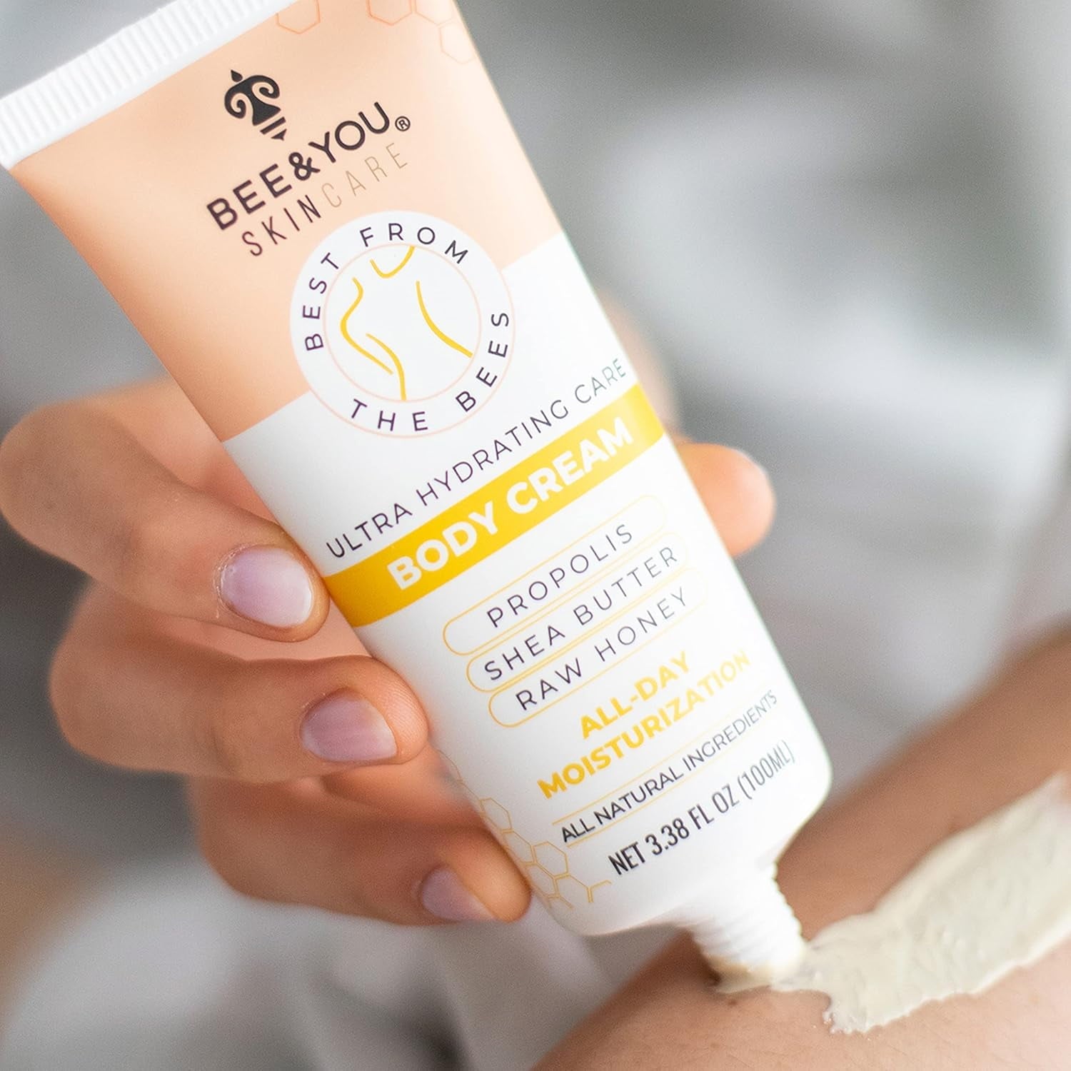 BEE and YOU Ultra Hydrating Natural Body Cream, Fast Absorbing & Extra Protection with Shea Butter, Argan Oil, Vitamin B5, Raw Honey and Bee Propolis, 3.38 fl. oz…