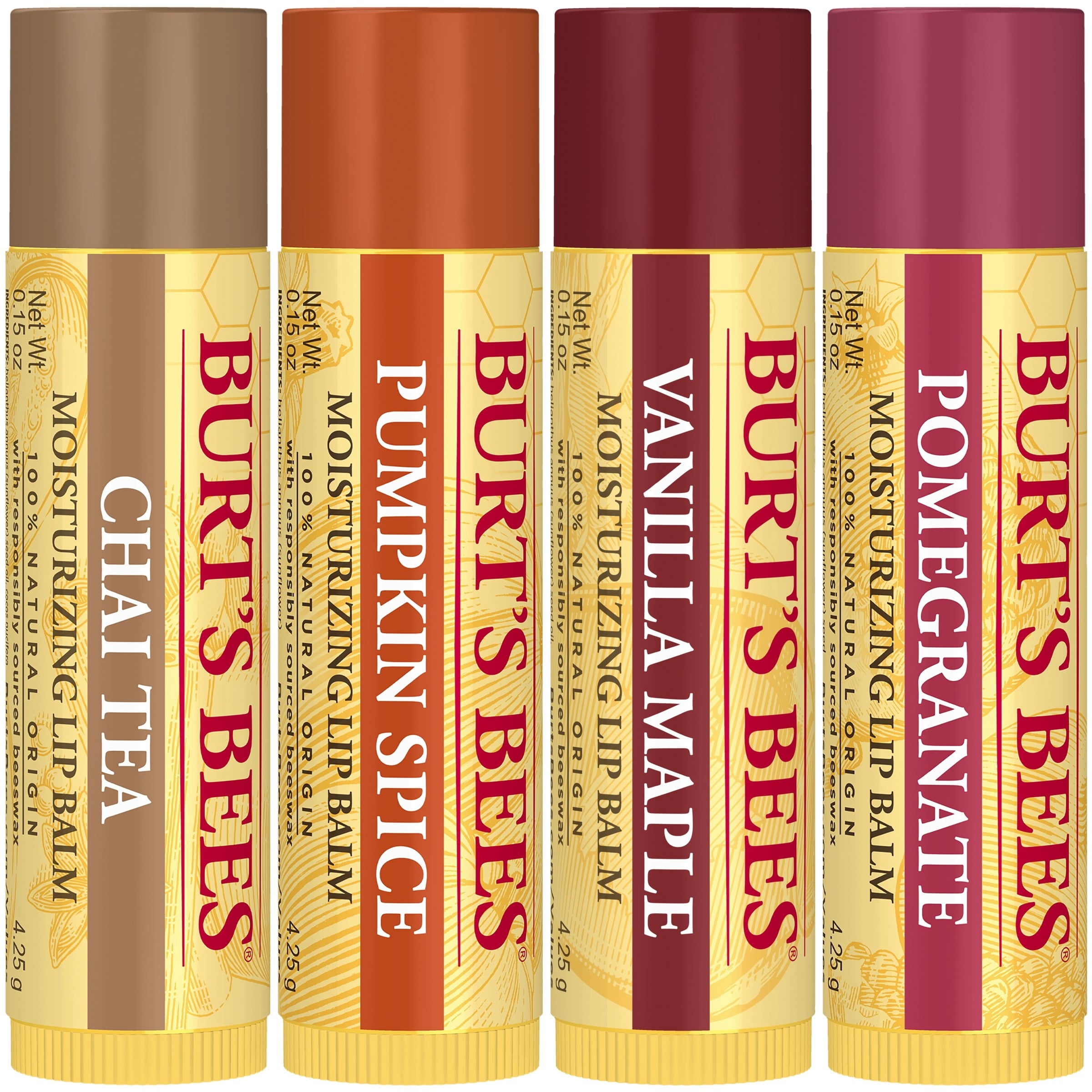 Burt's Bees 100% Natural Origin Moisturizing Lip Balm, Fall Variety Mix, 4 Tubes