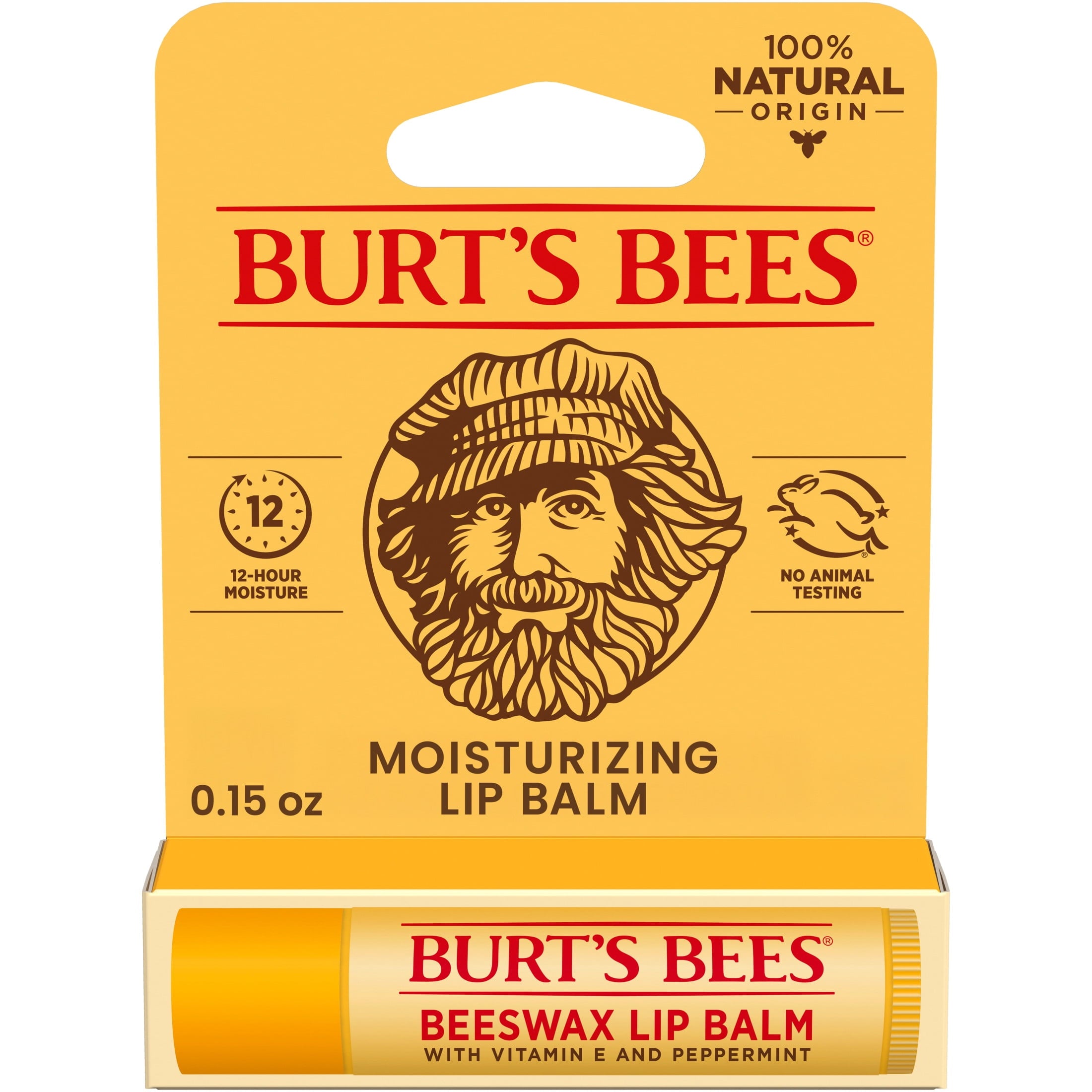 (2 pack) Burt's Bees 100% Natural Origin Moisturizing Beeswax Lip Balm, Peppermint, 1-Pack, 0.15 oz