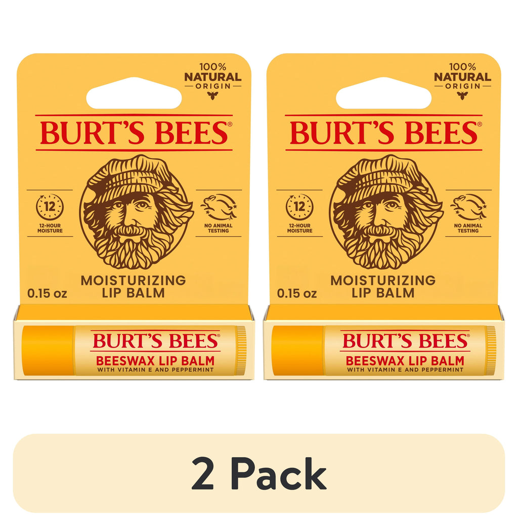 (2 pack) Burt's Bees 100% Natural Origin Moisturizing Beeswax Lip Balm, Peppermint, 1-Pack, 0.15 oz