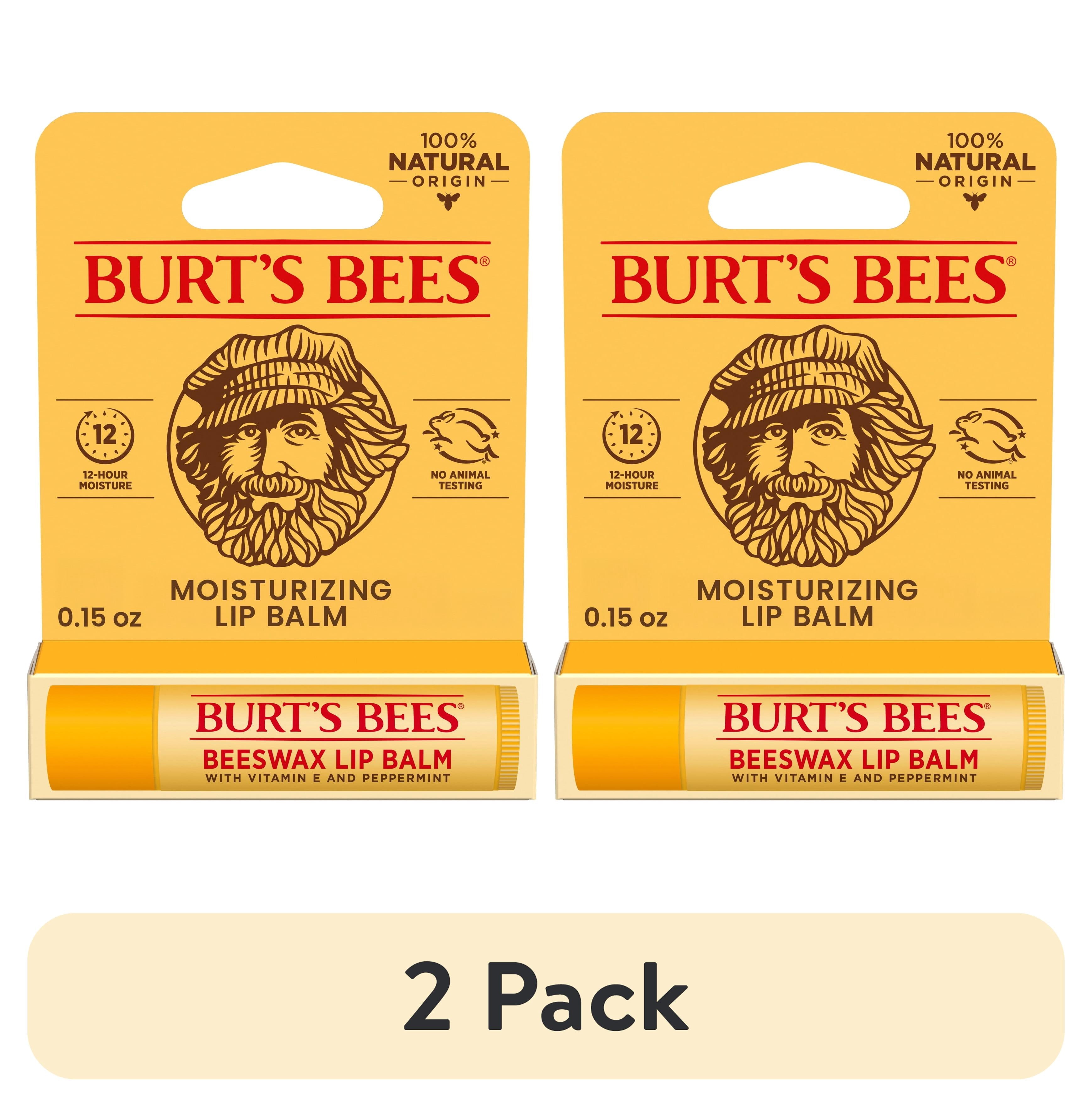(2 pack) Burt's Bees 100% Natural Origin Moisturizing Beeswax Lip Balm, Peppermint, 1-Pack, 0.15 oz