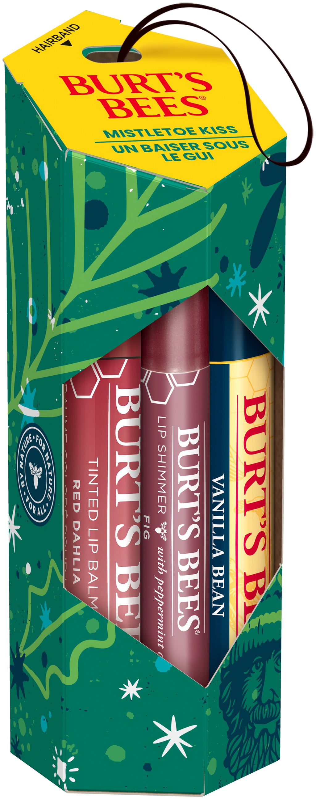 Burt's Bees Lip Balm, Tinted Lip Balm and Lip Shimmer Gift Sets, Mistletoe Kiss, Vanilla Bean/Red Dahlia/Fig, 3-Pack