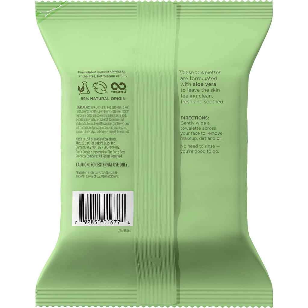 Burt's Bees Fragrance Free 3-in-1 Makeup Removing and Cleansing Wipes, 30 Count