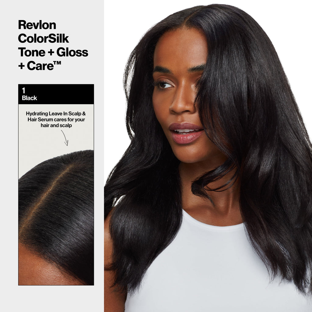 Revlon ColorSilk Tone + Gloss + Care Demi-Permanent Hair Color, 1 Black, 4.5 fl oz
