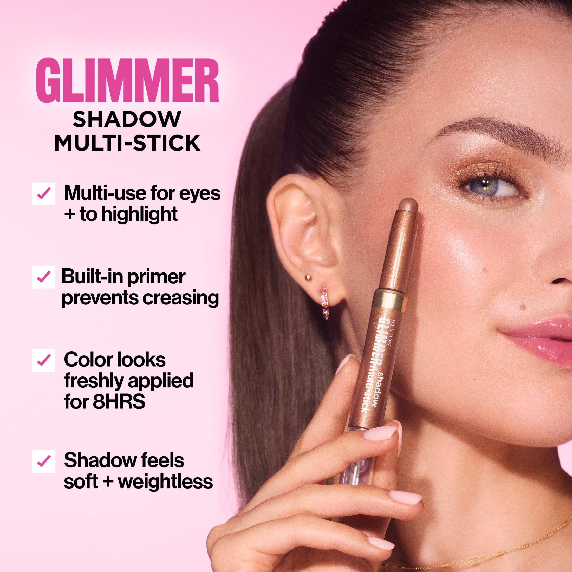 Revlon Glimmer Eyeshadow Multi-Stick Eye Makeup with Jelly Blender, 107 Ghosted