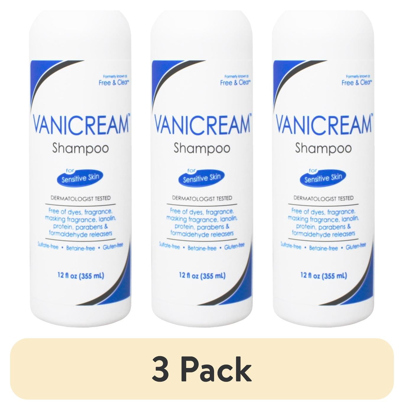 (3 pack) Vanicream Free & Clear Sulfate-Free for Sensitive Skin Adult Daily Shampoo, Fragrance-Free, 12 fl oz