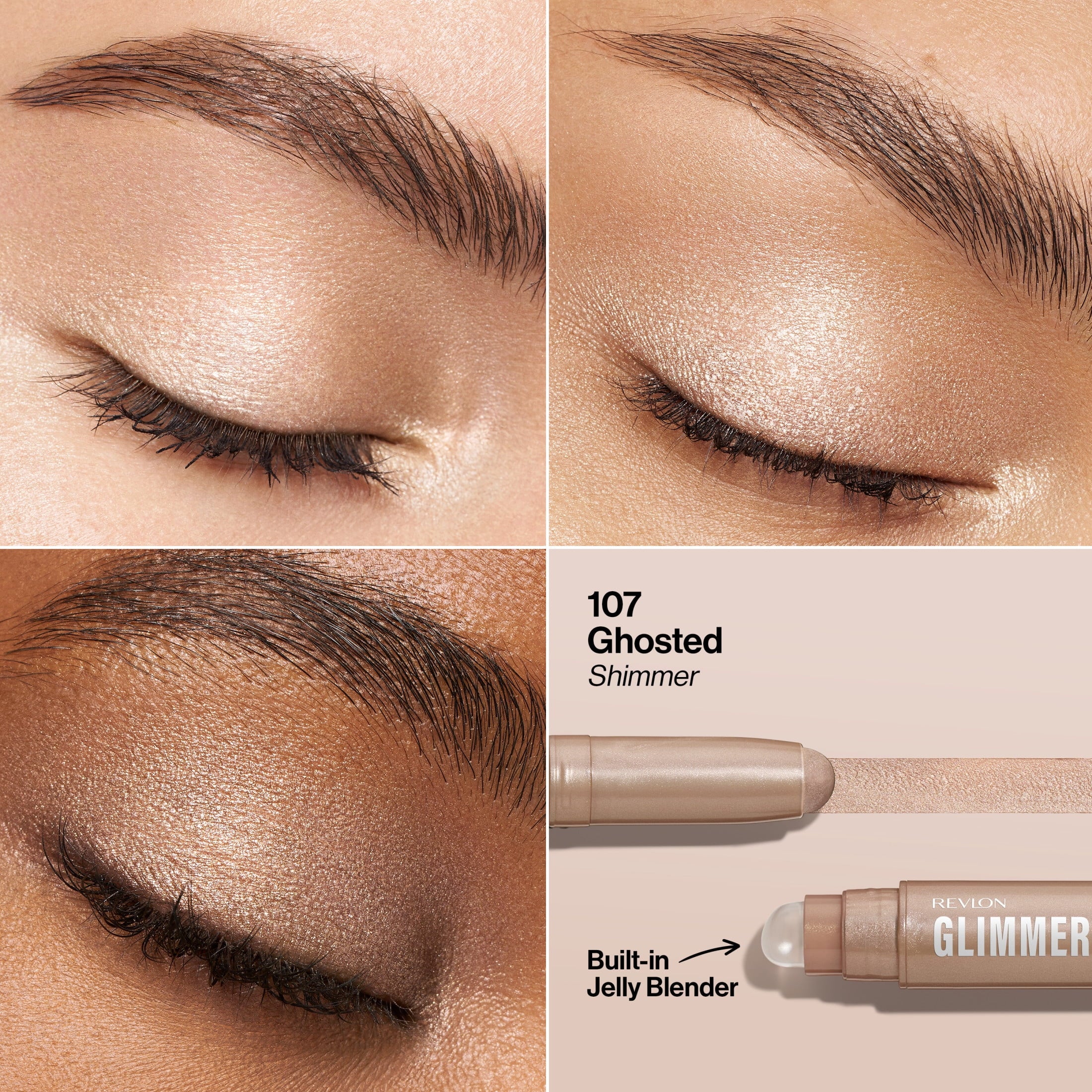 Revlon Glimmer Eyeshadow Multi-Stick Eye Makeup with Jelly Blender, 107 Ghosted
