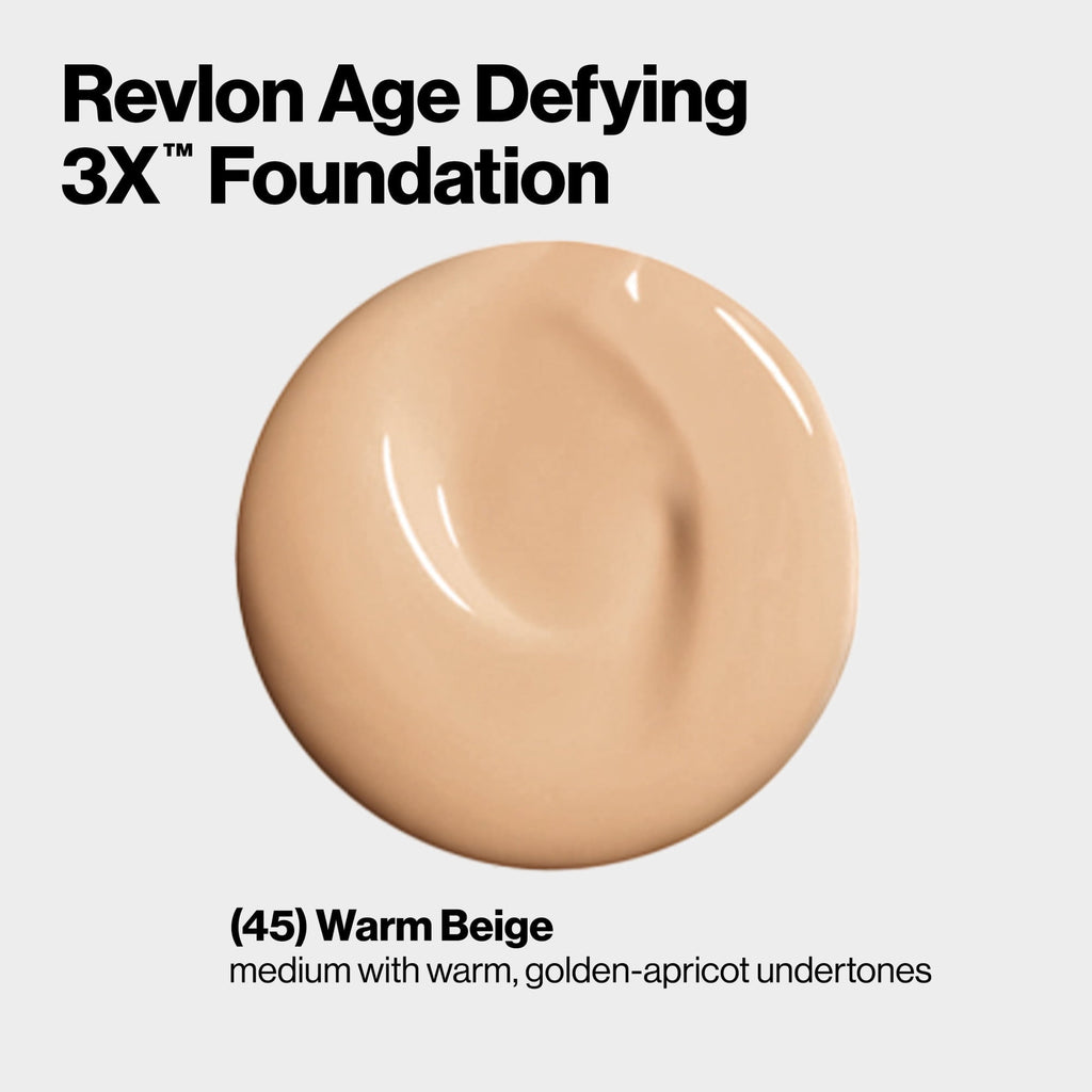 Revlon Age Defying 3X Cream Foundation Makeup, SPF 20, 045 Warm Beige, 1 fl oz