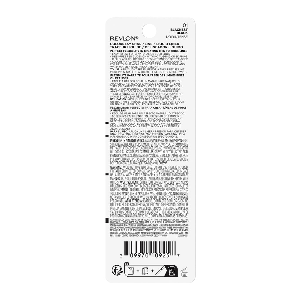 Revlon ColorStay Sharp Line Waterproof Liquid Eyeliner, Blackest Black, 0.04 fl oz