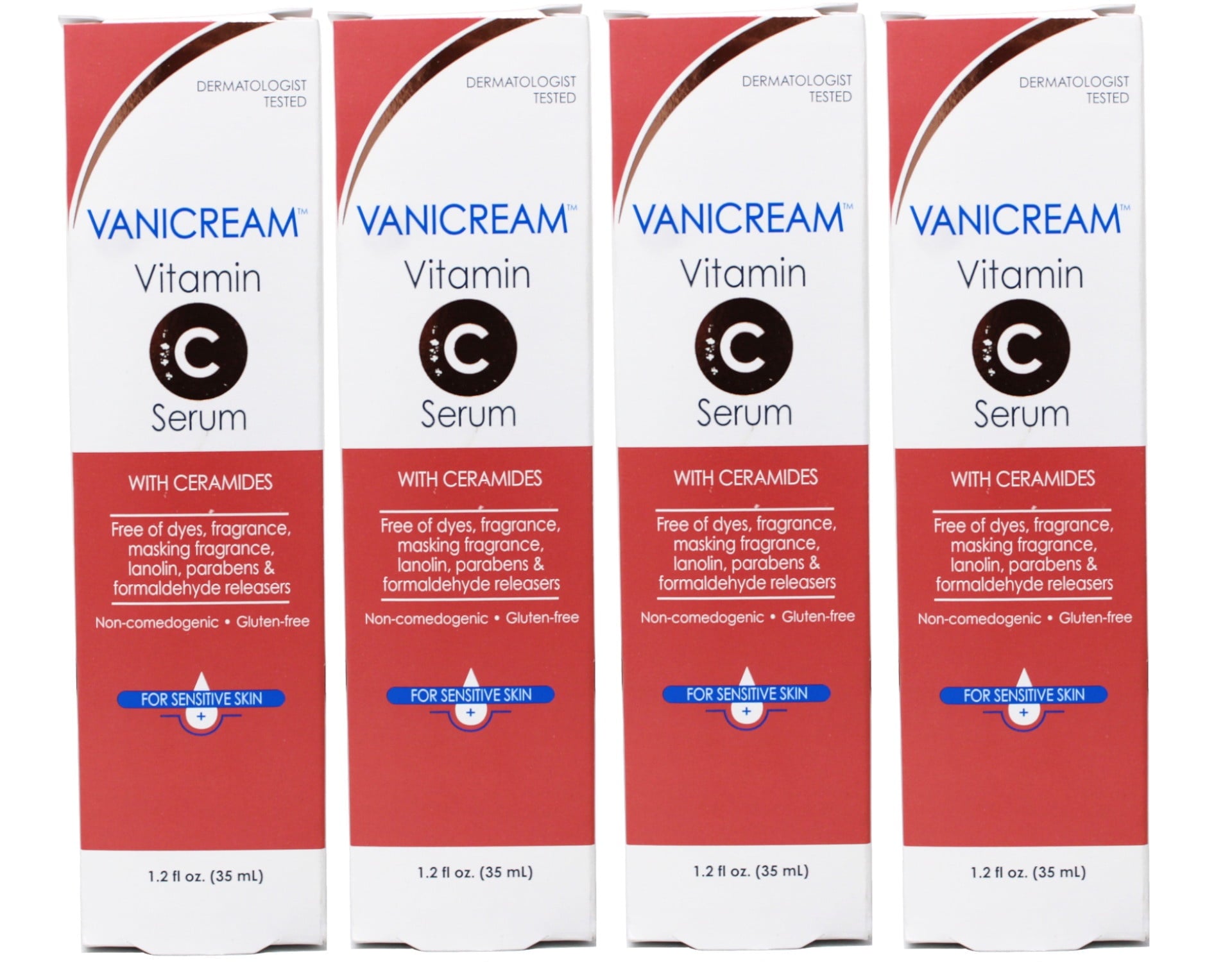 4 Pack - Vanicream Vitamin C Face Serum with Ceramides for Sensitive Skin - 1.2 fl oz