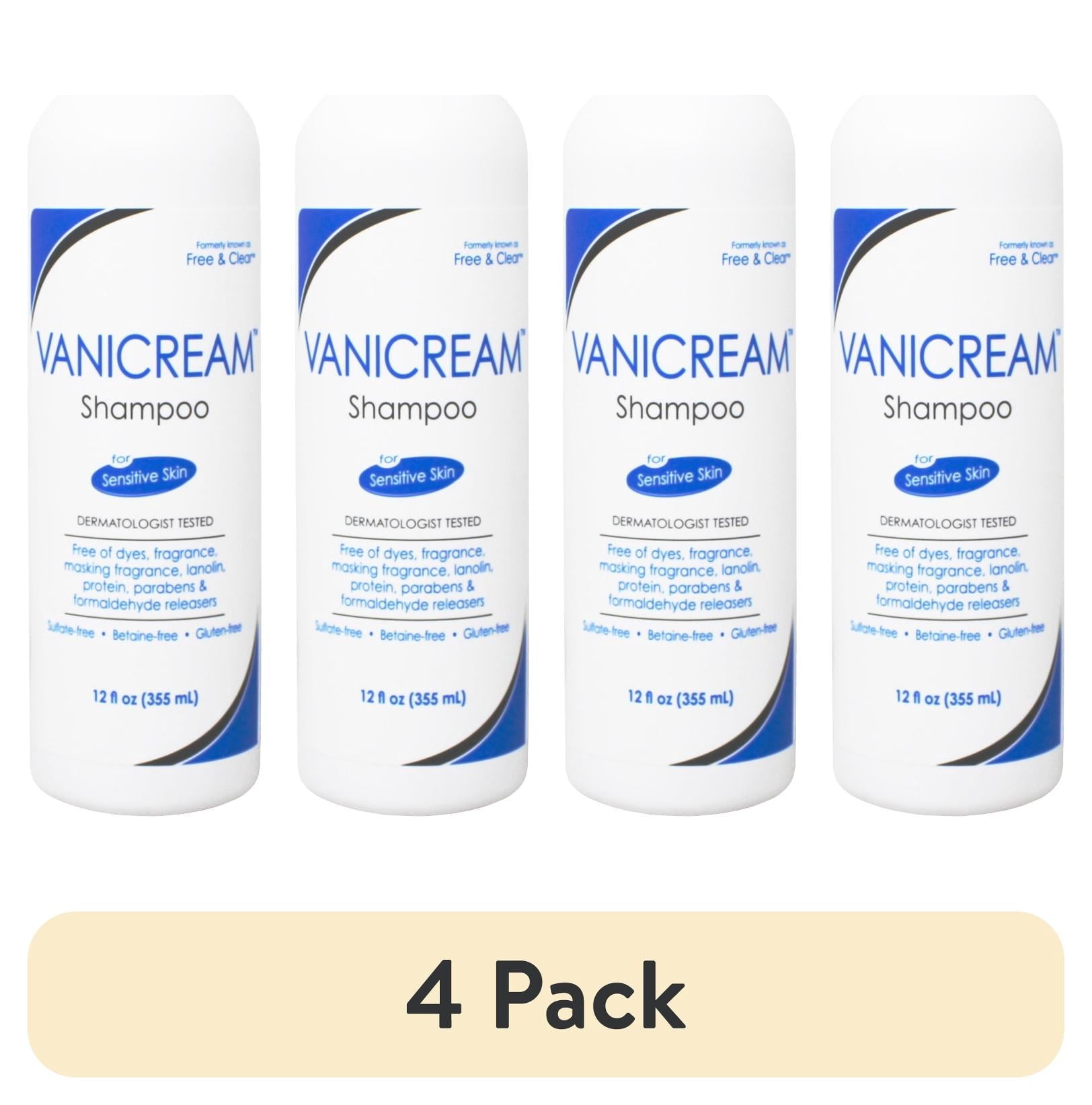 (4 pack) Vanicream Free & Clear Sulfate-Free for Sensitive Skin Adult Daily Shampoo, Fragrance-Free, 12 fl oz