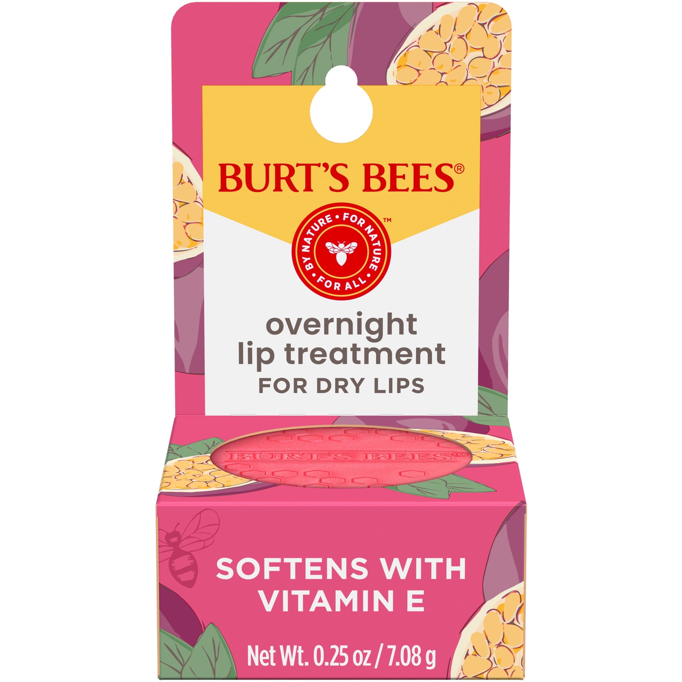 Burt's Bees Overnight Lip Mask Treatment for Dry Lips, Passion Fruit and Chamomile, 0.25 oz.