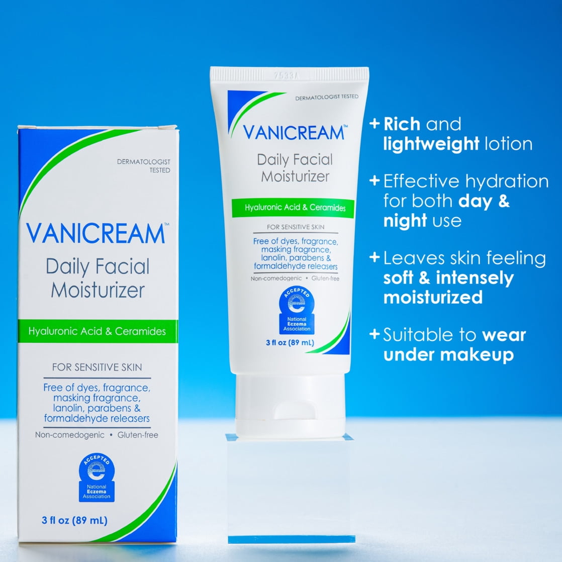 Vanicream Daily Facial Moisturizer with Hyaluronic Acid and Ceramides for Sensitive Skin, 3 fl oz