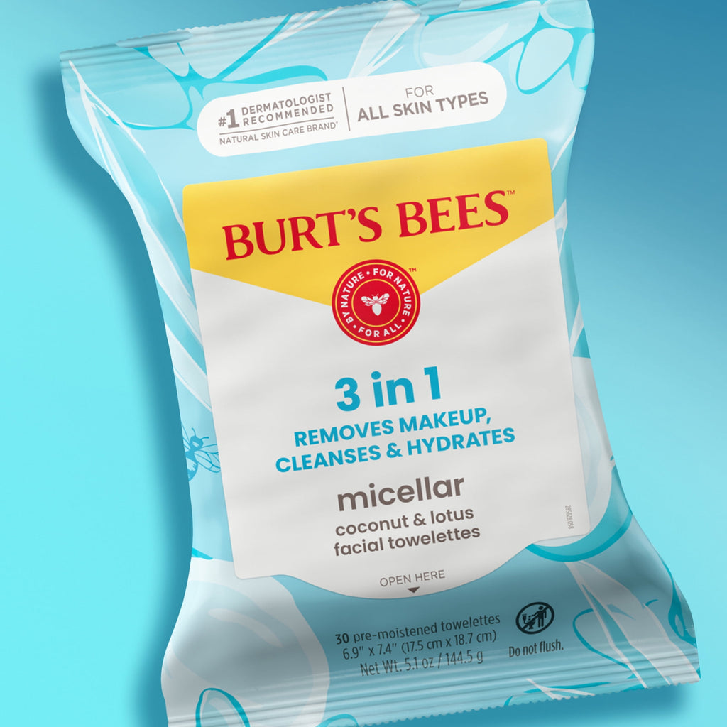 Burt's Bees Micellar Coconut and Lotus 3-in-1 Makeup Removing and Cleansing Wipes, 30 Count