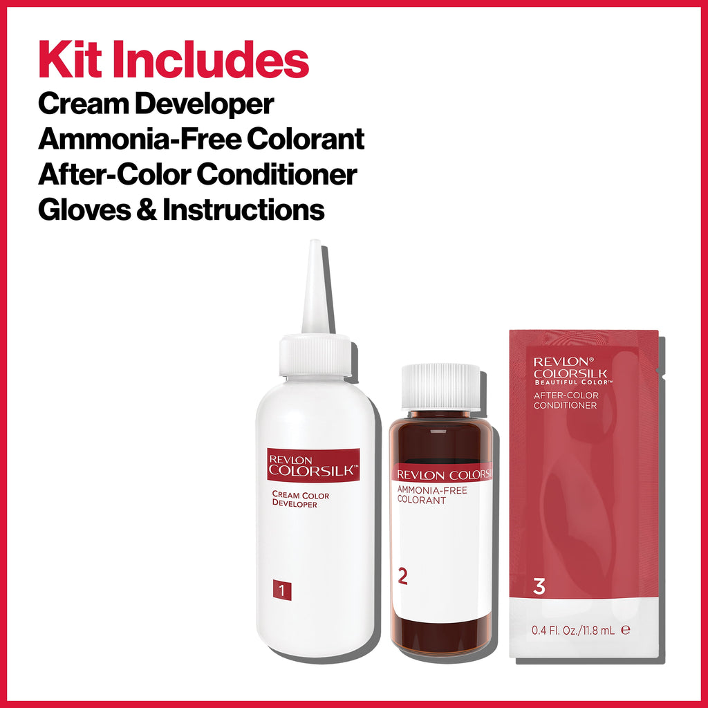 Revlon Colorsilk Beautiful Color Permanent Hair Dye, Dark Brown, At-Home Full Coverage Application Kit, 11 Soft Black, 1 count