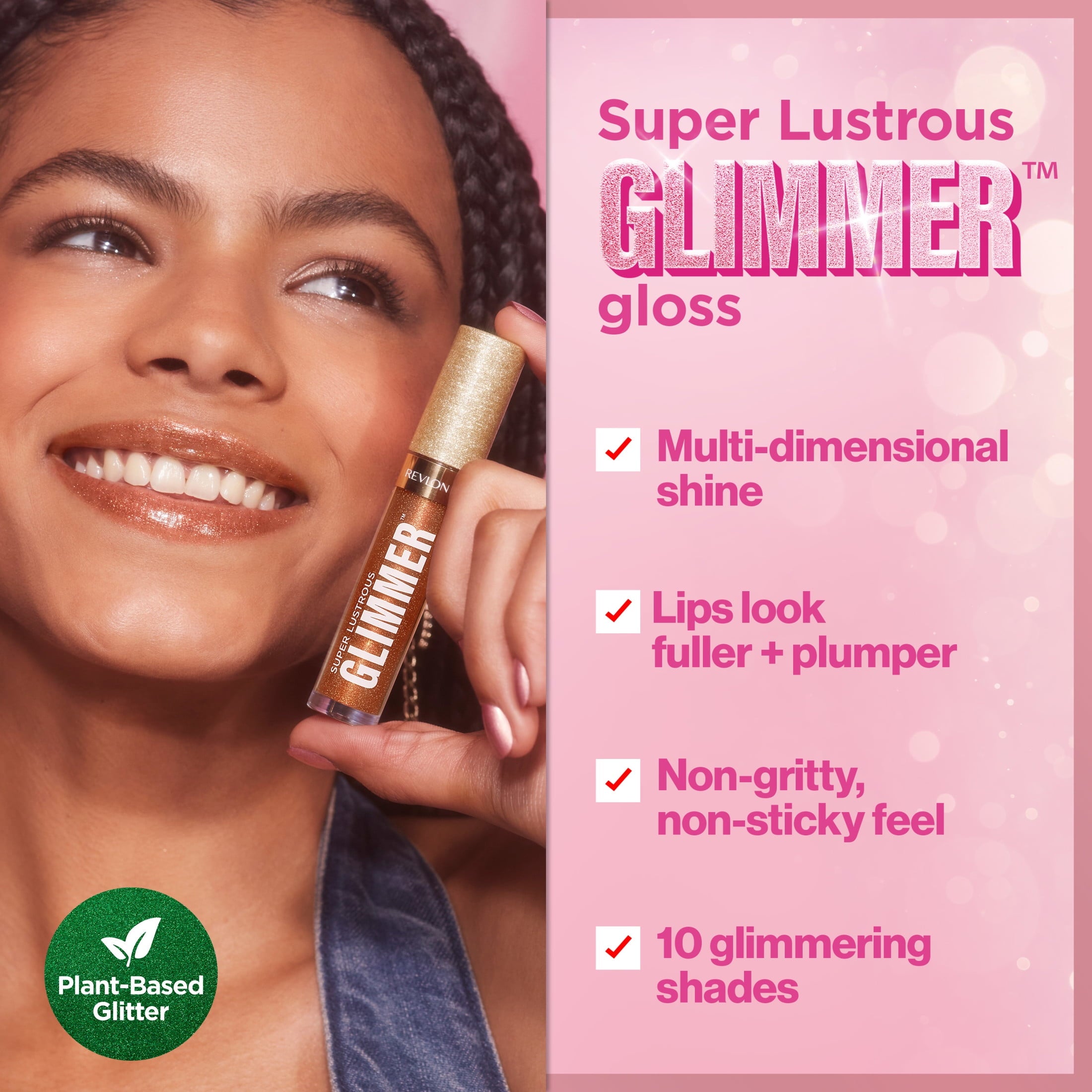 Revlon Super Lustrous Glimmer High-Shine Lip Gloss, 002 Pink Prisma, 0.13 fl oz