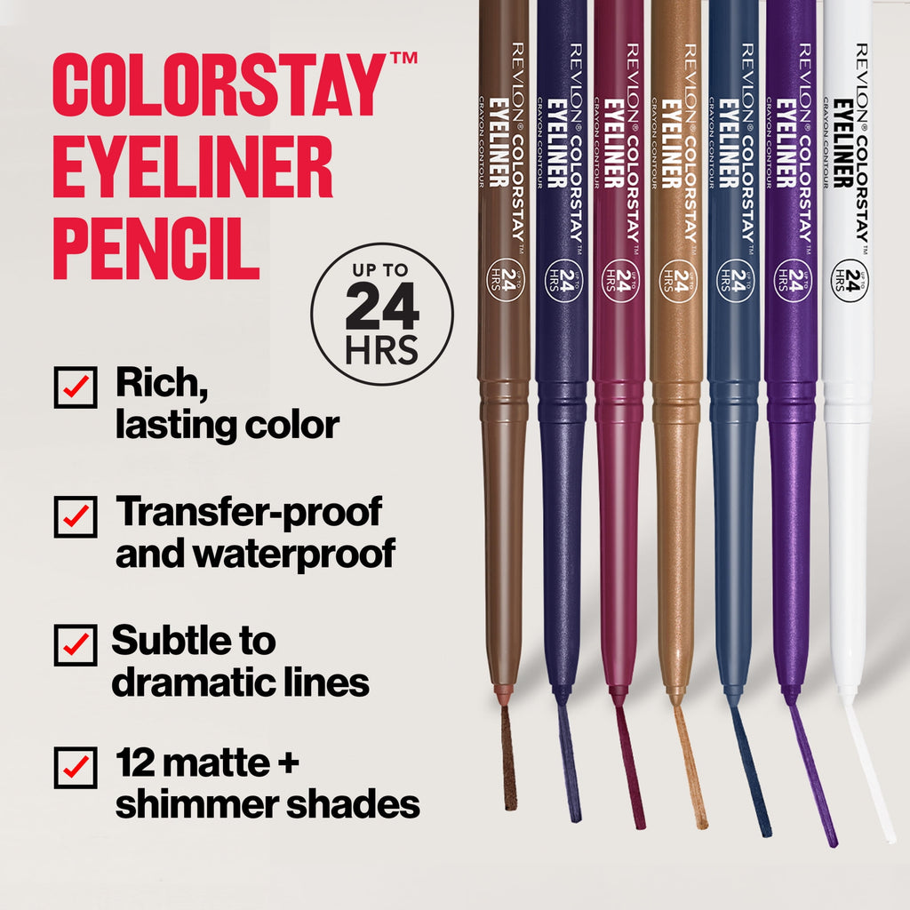 Revlon ColorStay Waterproof Eyeliner Pencil, Built-In Sharpener, 201 Black, 2 pack