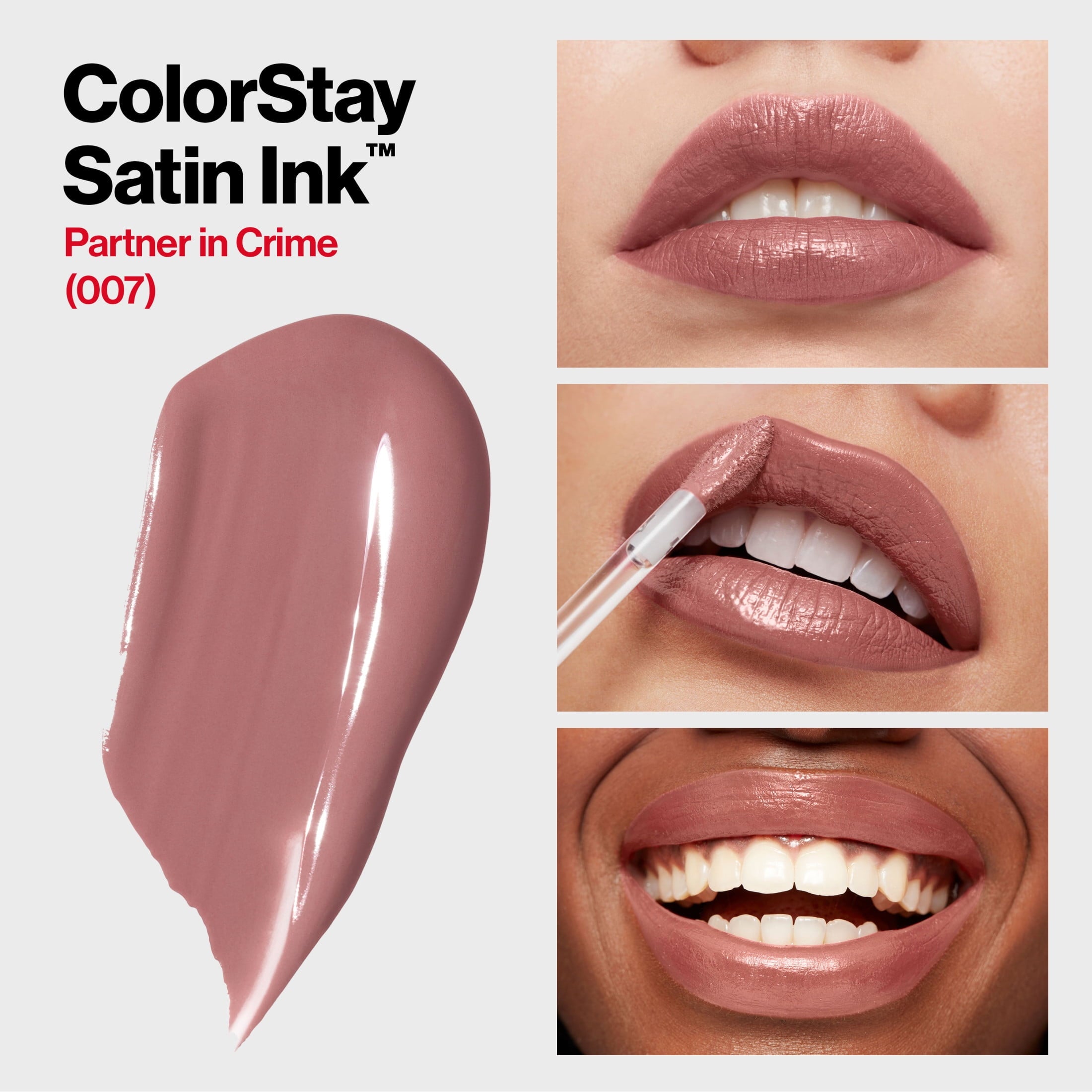 Revlon ColorStay Satin Ink Long Lasting Lipstick with Vitamin E, 007 Partner in Crime, 0.17 fl oz
