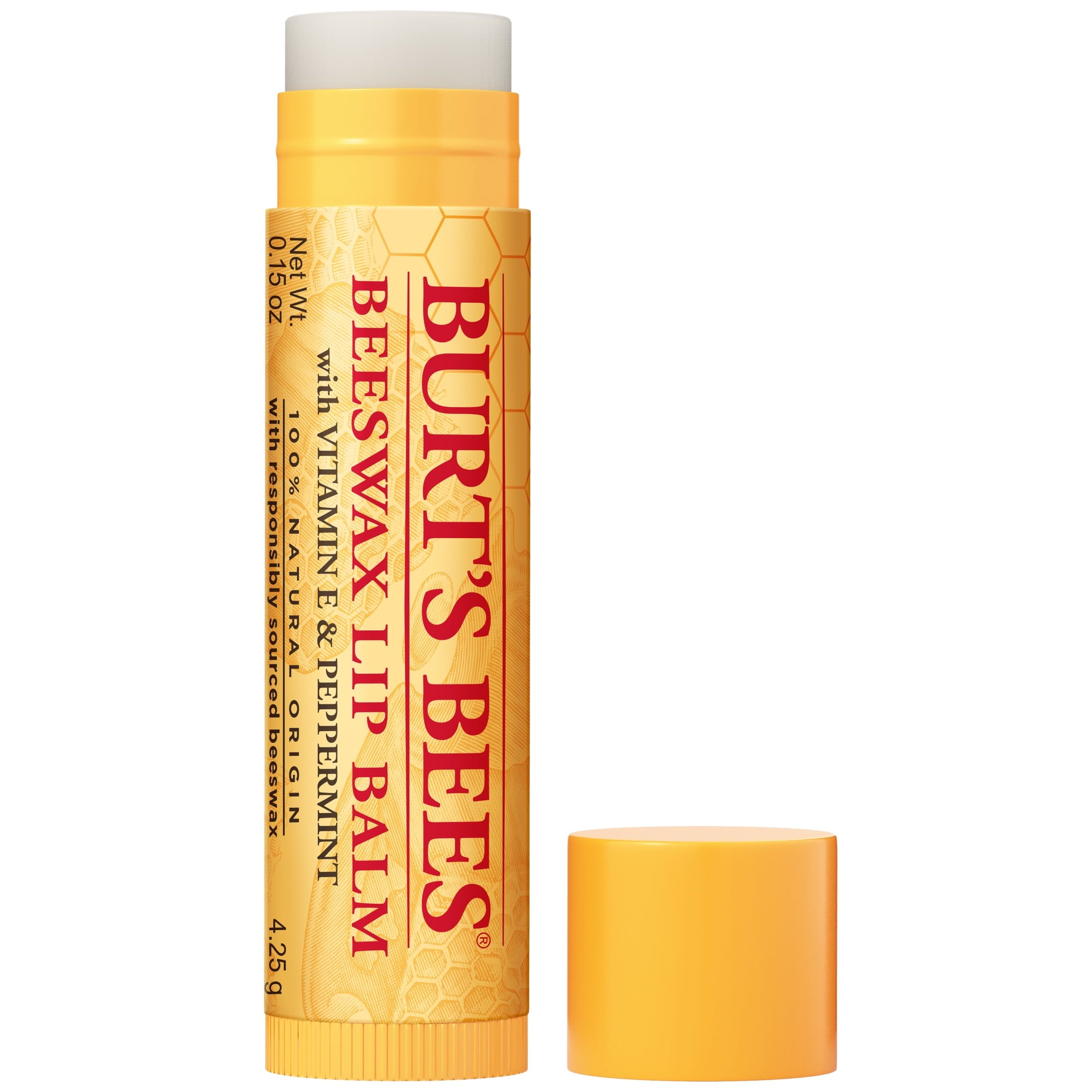 (2 pack) Burt's Bees 100% Natural Origin Moisturizing Beeswax Lip Balm, Peppermint, 1-Pack, 0.15 oz