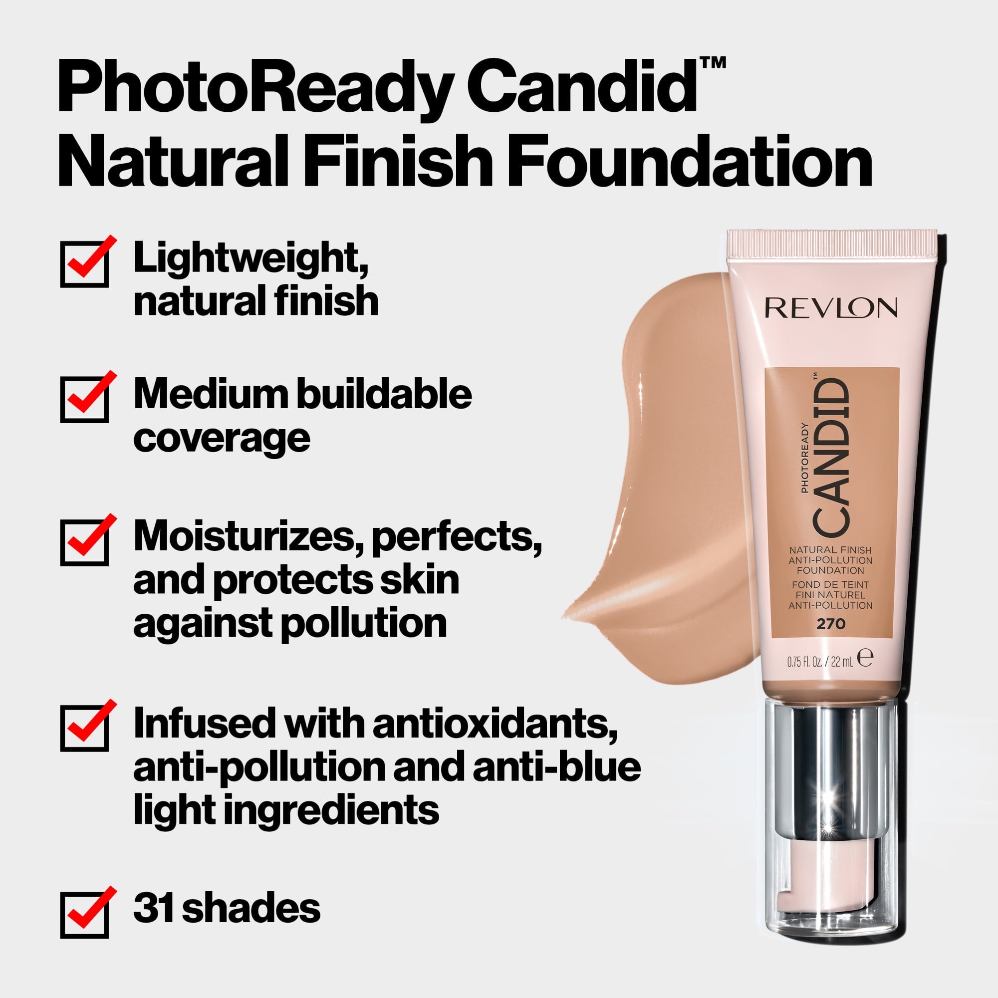 Revlon PhotoReady Candid Natural Finish Anti-Pollution Foundation, 310 Butterscotch, 0.75 fl oz.