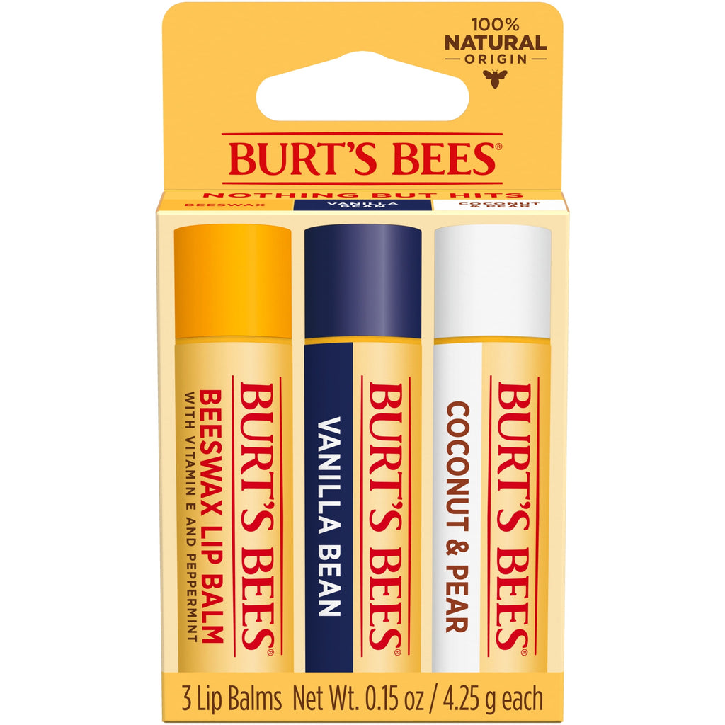 Burt's Bees Beeswax, Vanilla Bean, and Coconut and Pear Lip Balm Pack, Natural Origin Lip Care, 3 Pack