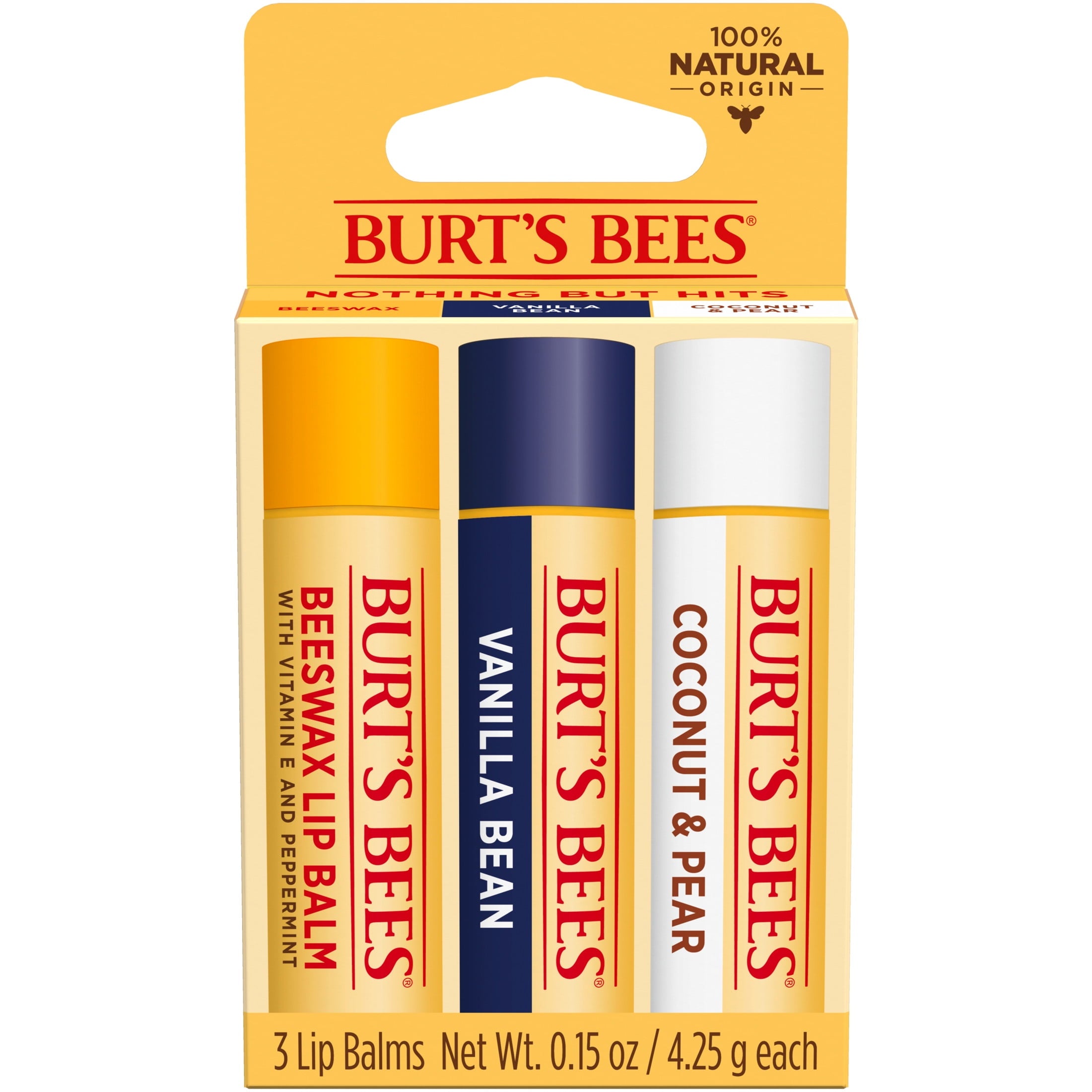 Burt's Bees Beeswax, Vanilla Bean, and Coconut and Pear Lip Balm Pack, Natural Origin Lip Care, 3 Pack