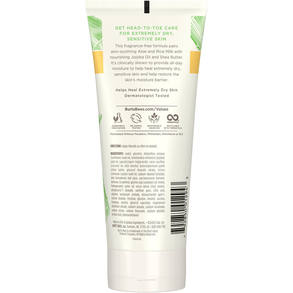 Burt's Bees Ultimate Care Sensitive Healing Body Lotion, Aloe and Vitamin E with Rice Milk, 6 oz