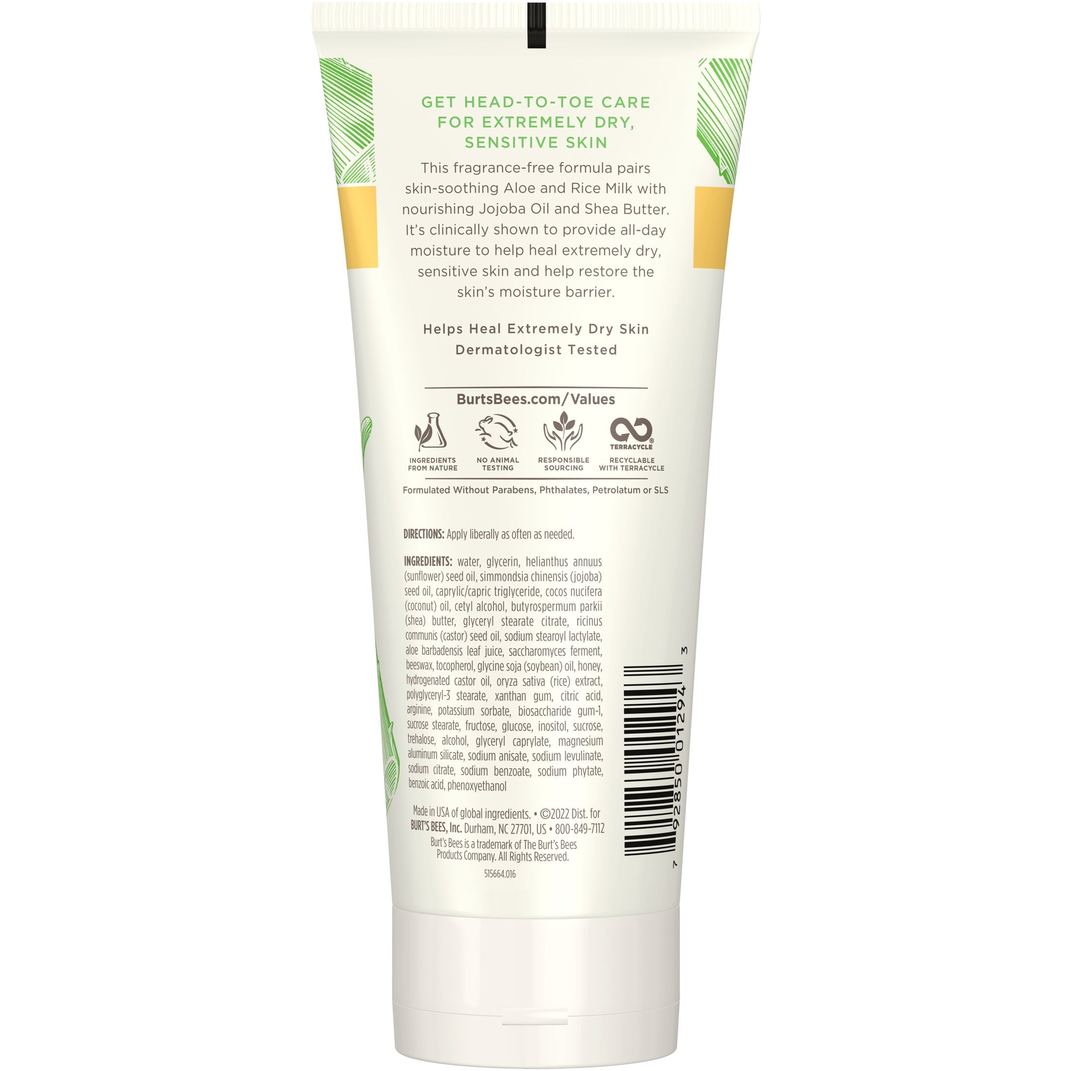 Burt's Bees Ultimate Care Sensitive Healing Body Lotion, Aloe and Vitamin E with Rice Milk, 6 oz