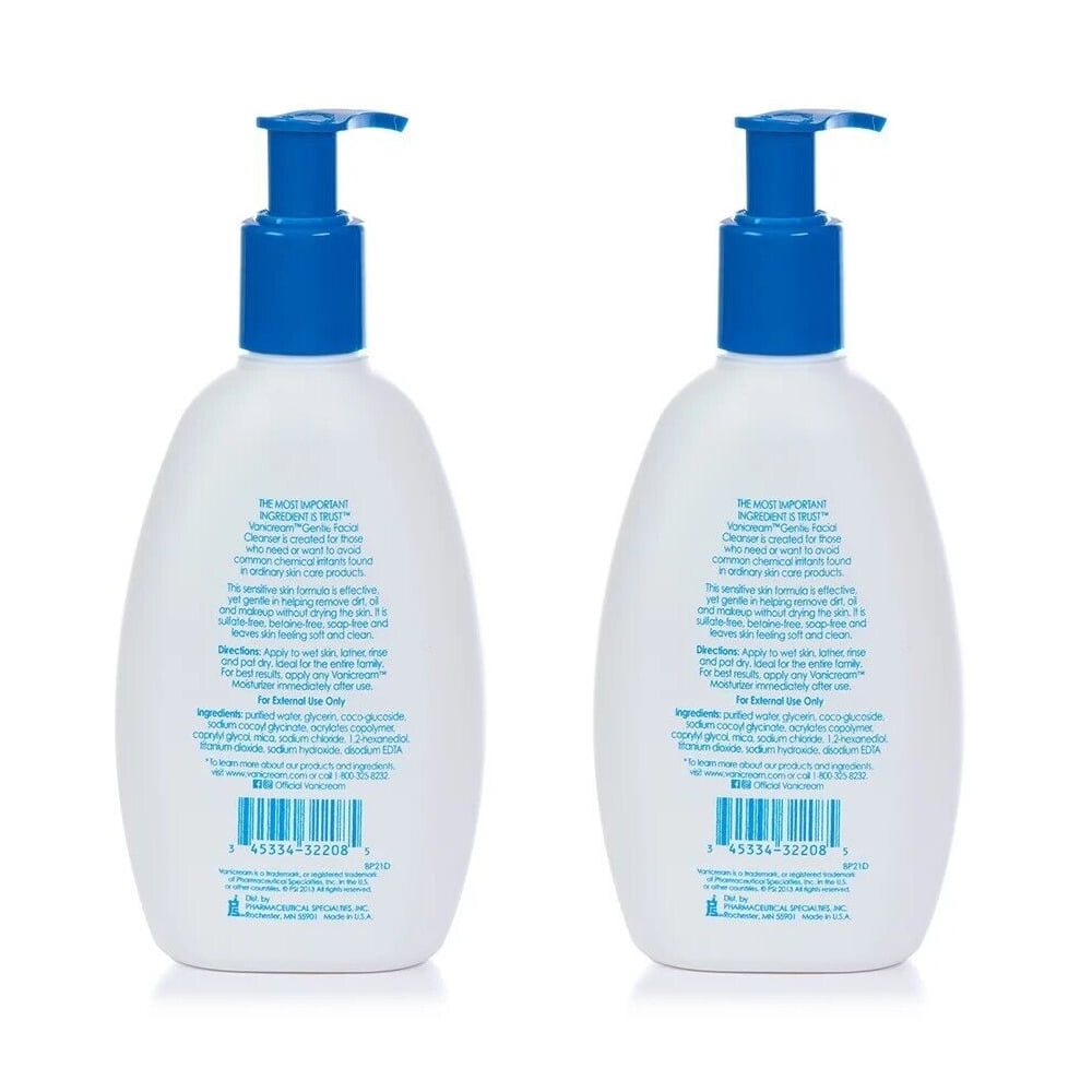 Vanicream Gentle Facial Cleanser For Sensitive Skin-Gluten Free, 8 oz (Pack of 2)