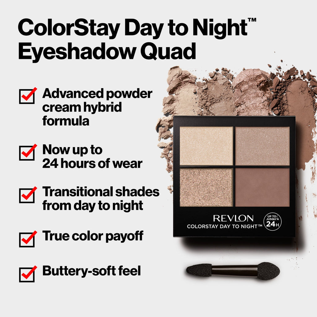 Revlon ColorStay Day to Night Long Lasting Matte and Shimmer Eyeshadow Quad, 530 Seductive, 0.16 oz