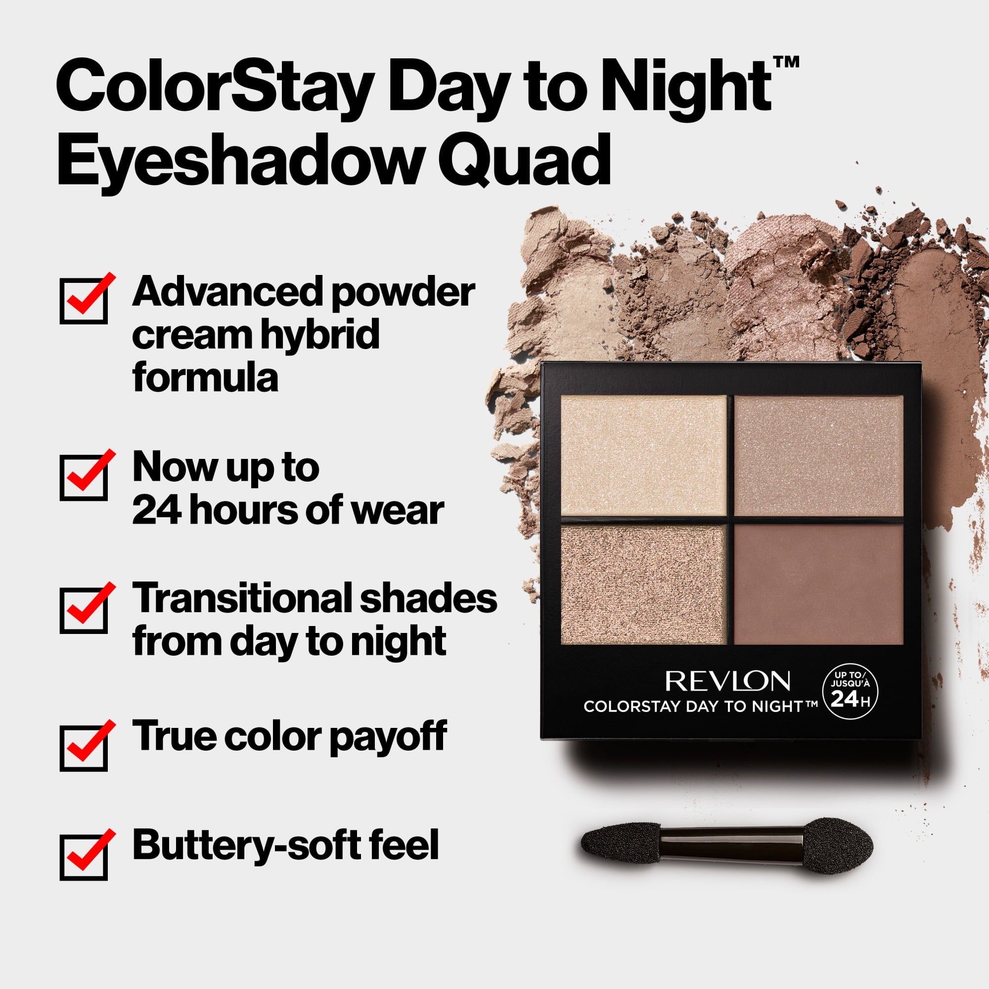 Revlon ColorStay Day to Night Long Lasting Matte and Shimmer Eyeshadow Quad, 530 Seductive, 0.16 oz