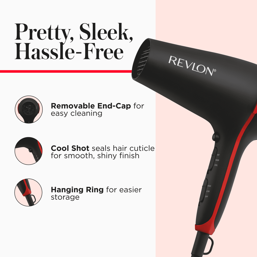Revlon Smoothstay Coconut Oil-Infused Ceramic Hair Dryer with Diffuser, Black