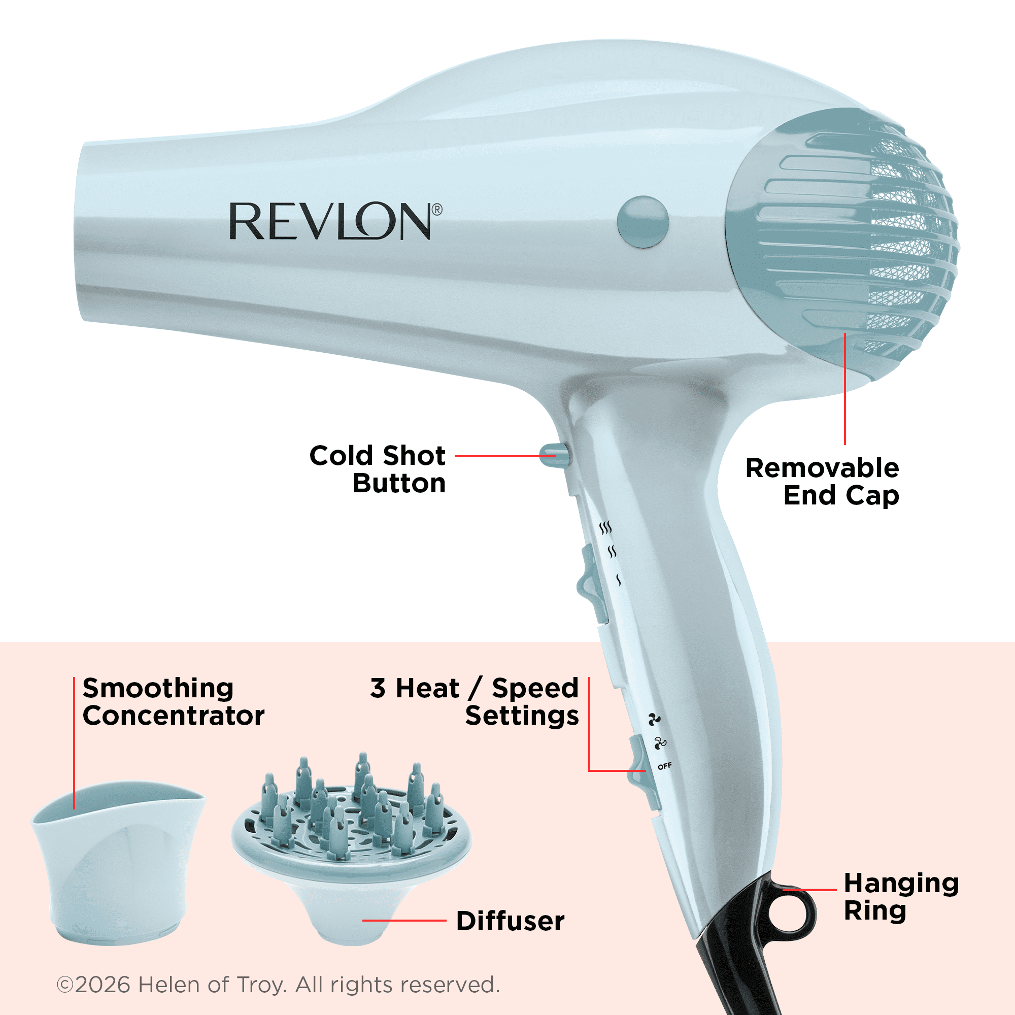 Revlon Ionic Volume Booster Hair Dryer, 1875W, Blue Silver