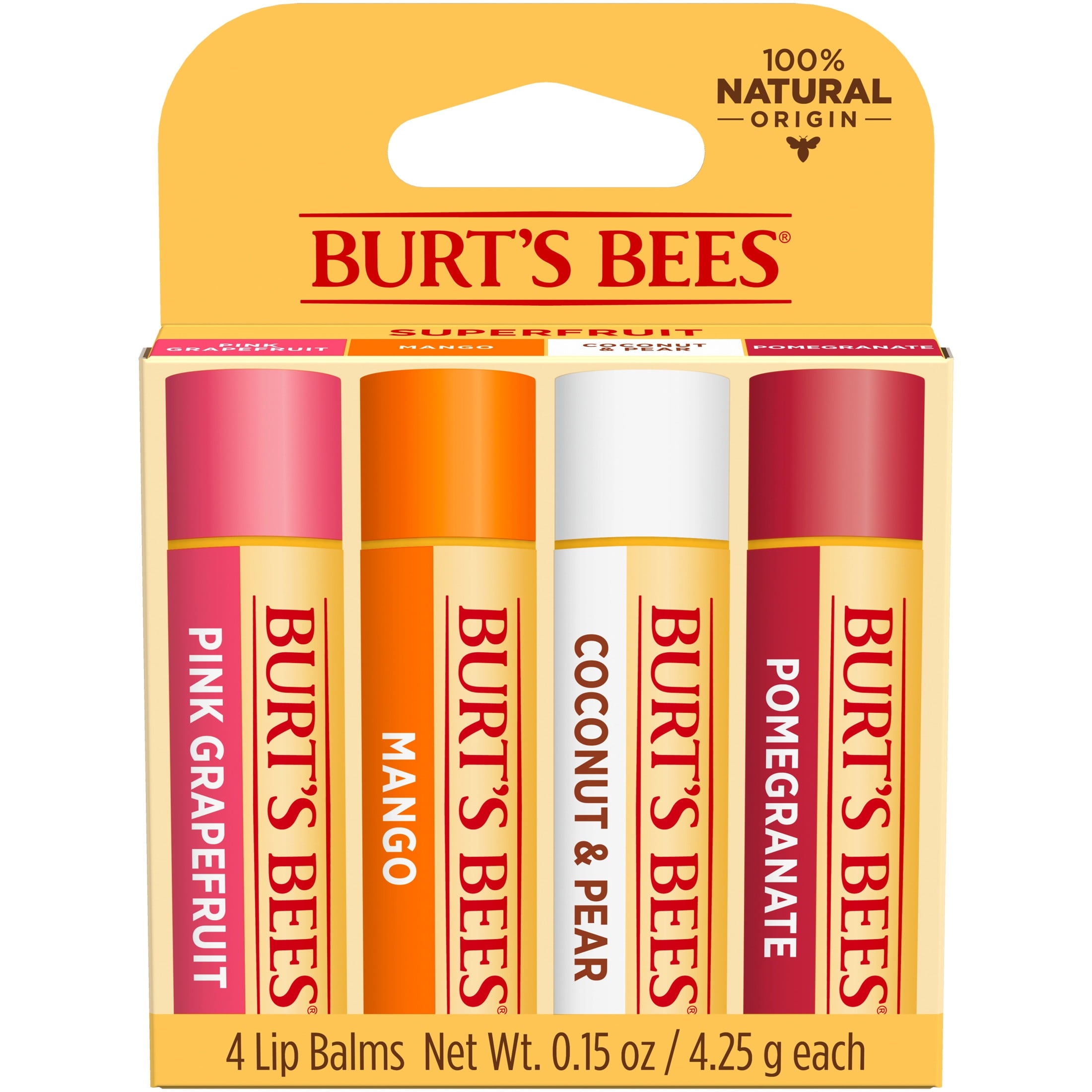 Burt's Bees 100% Natural Origin Moisturizing Lip Balm with Beeswax, Superfruit, 4 Tubes