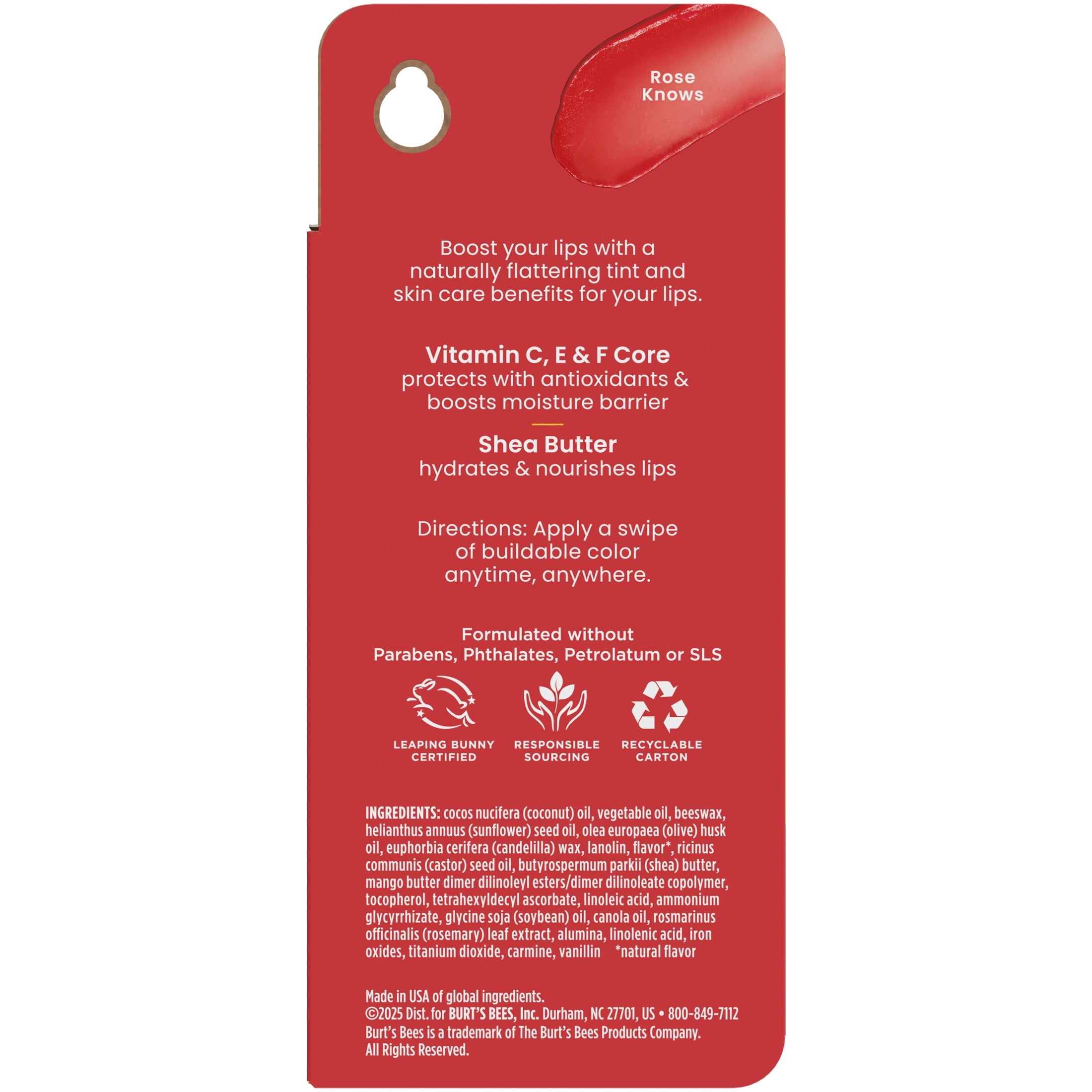 Burt's Bees Rose Knows Tinted Boosted Lip Balm, Natural Origin Lip Care, Moisturizing Lip Balm for Dry Lips, 1 Tube, 0.16 oz.