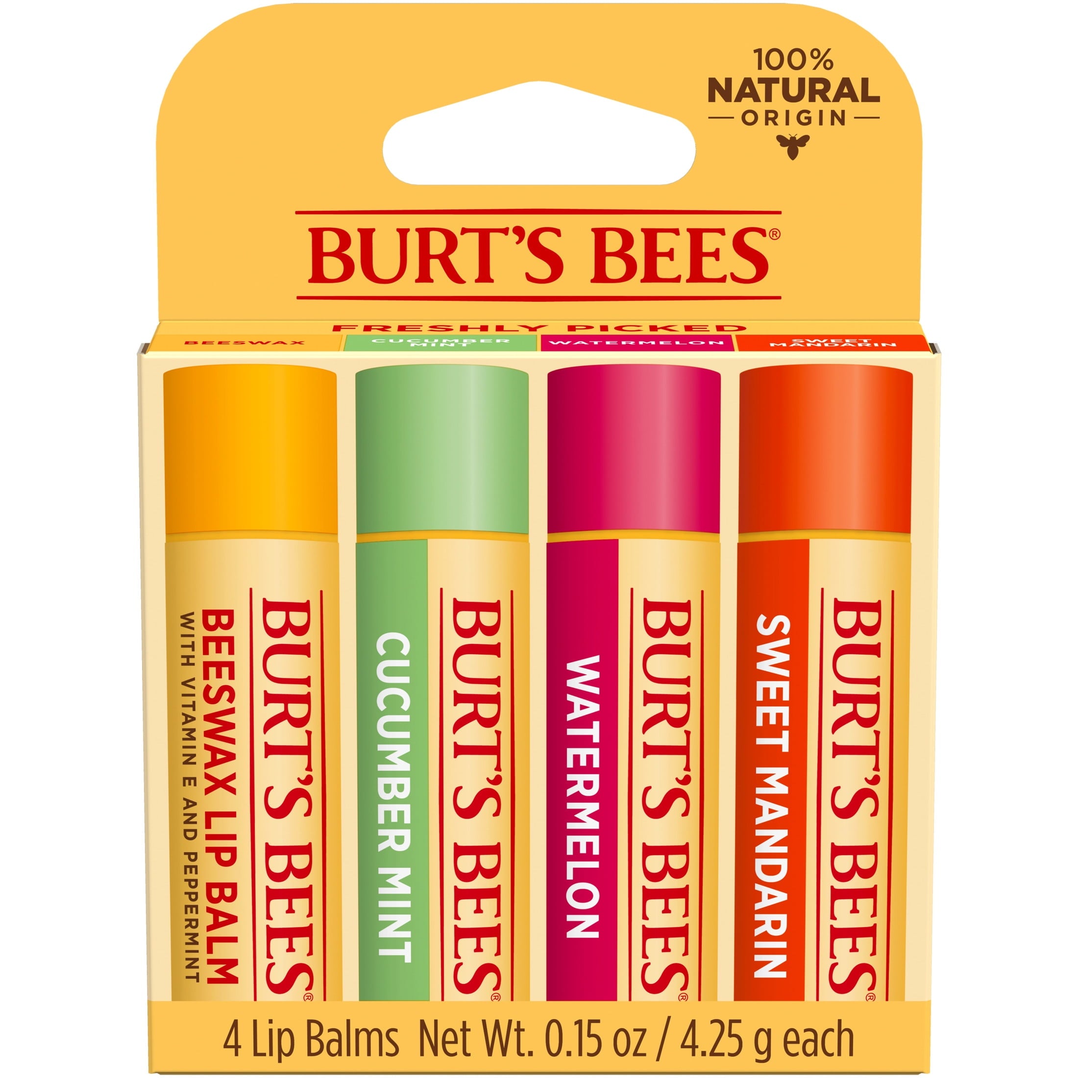 Burt's Bees Lip Balm Pack, Freshly Picked 4 Pack, 0.15 Ounce Tubes