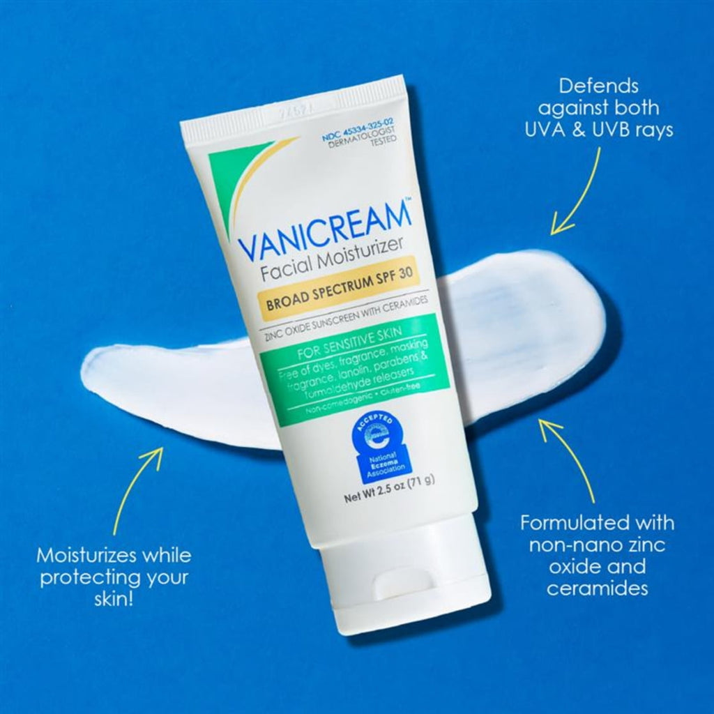 Vanicream Facial Moisturizer with SPF 30, Sunscreen with Ceramides, for Sensitive Skin, 2.5 OZ