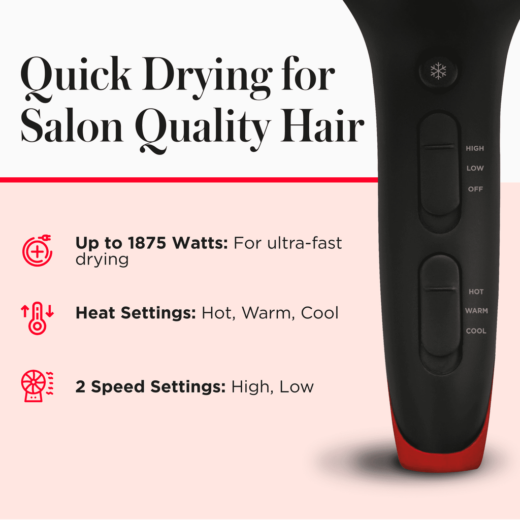 Revlon Smoothstay Coconut Oil-Infused Ceramic Hair Dryer with Diffuser, Black