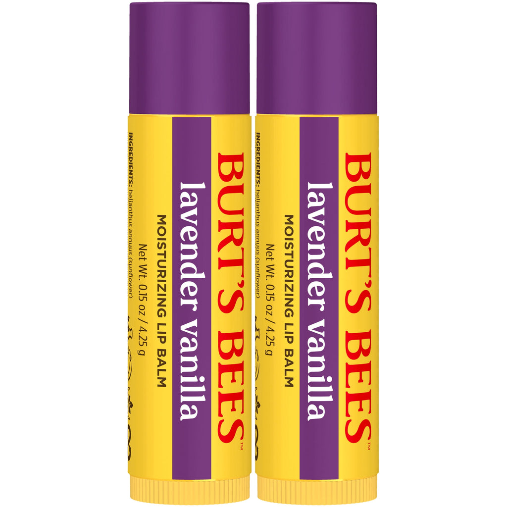 Burt's Bees Lavender Vanilla Moisturizing Lip Balm, 100% Natural Origin Lip Care, 2 Tubes, 0.15 oz.