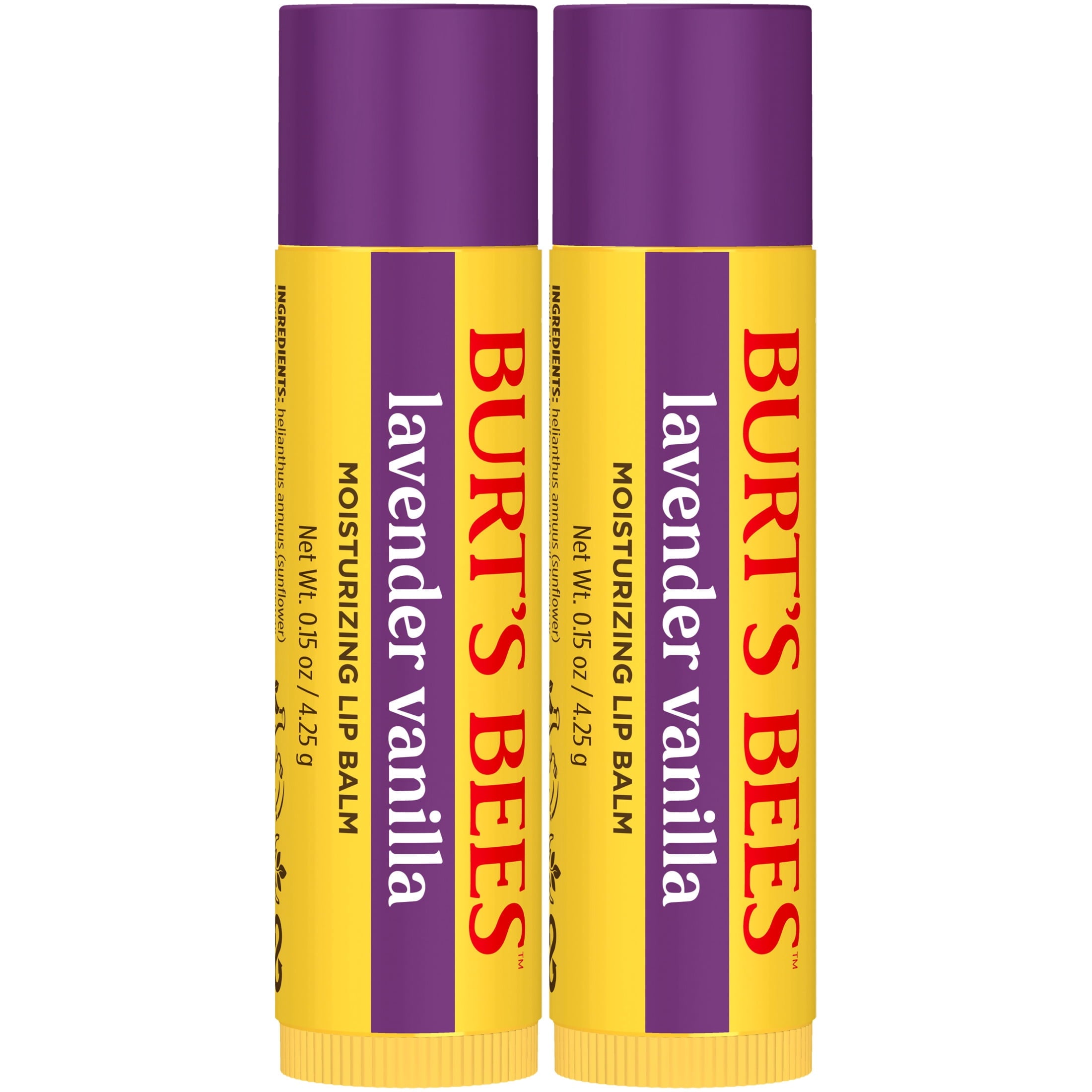 Burt's Bees Lavender Vanilla Moisturizing Lip Balm, 100% Natural Origin Lip Care, 2 Tubes, 0.15 oz.